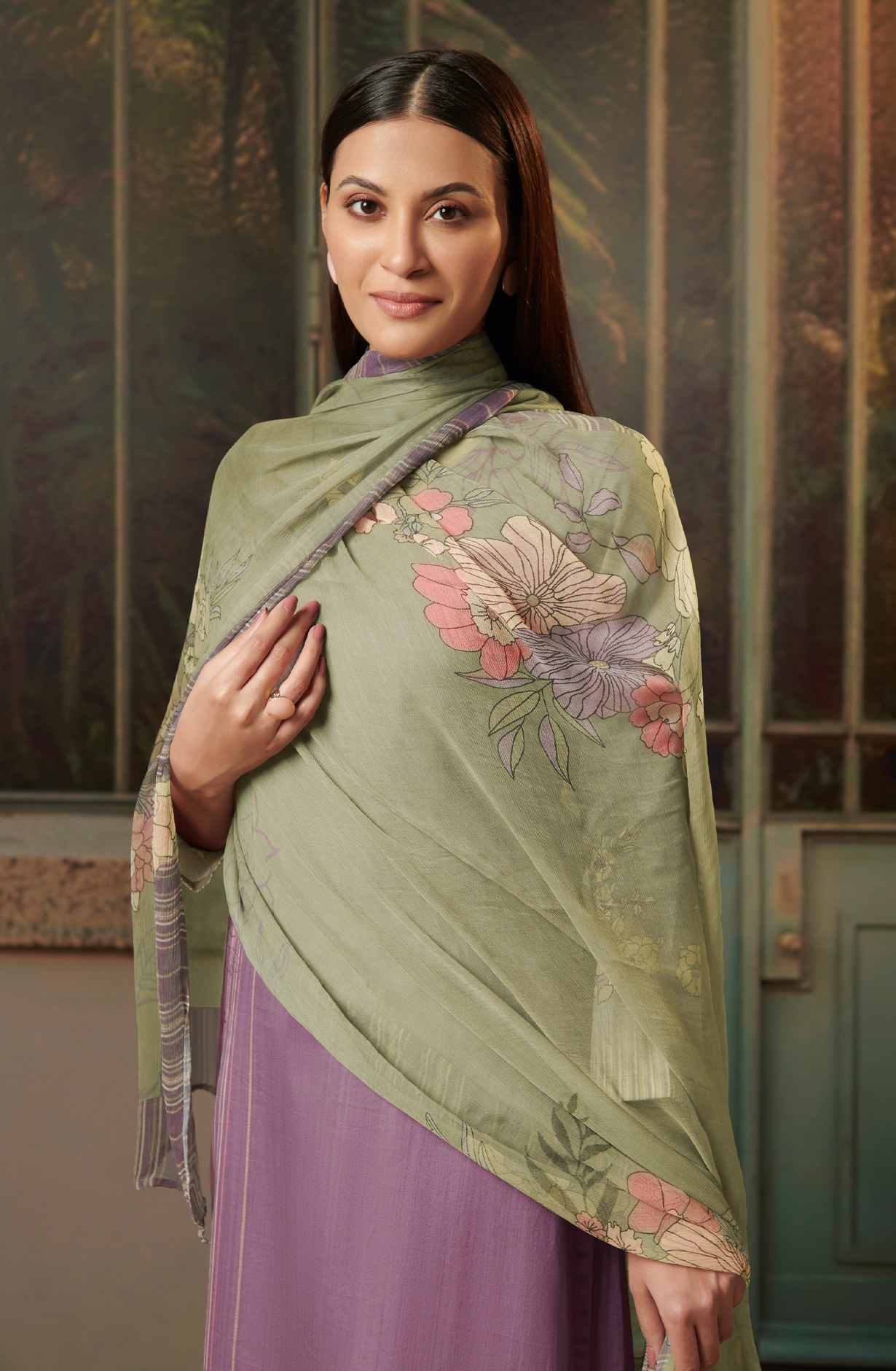 Mauve Cotton Digital Printed Salwar Kameez with Chiffon Dupatta - SAD941