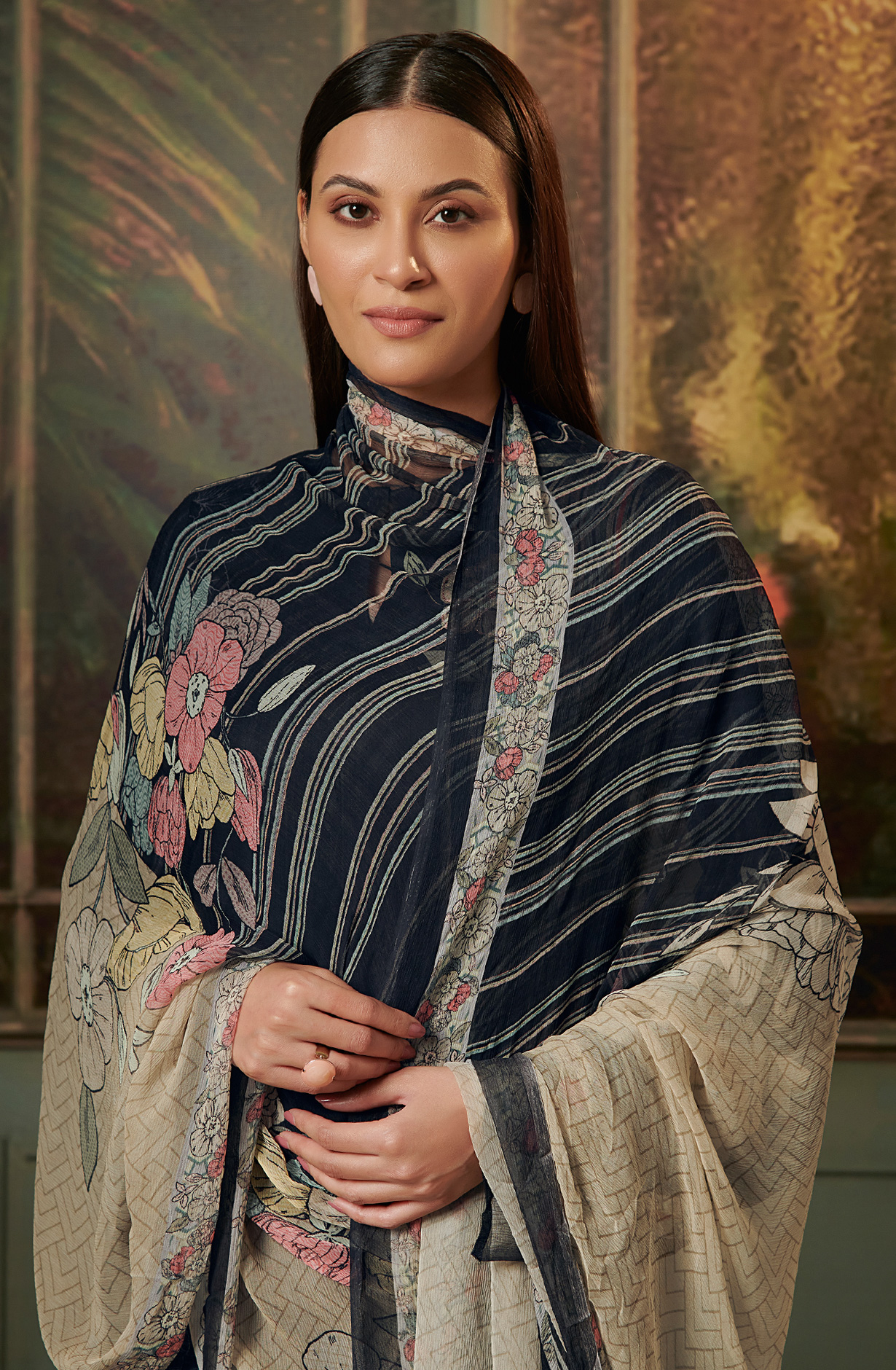 Black Cotton Digital Printed Salwar Kameez with Chiffon Dupatta - SAD951