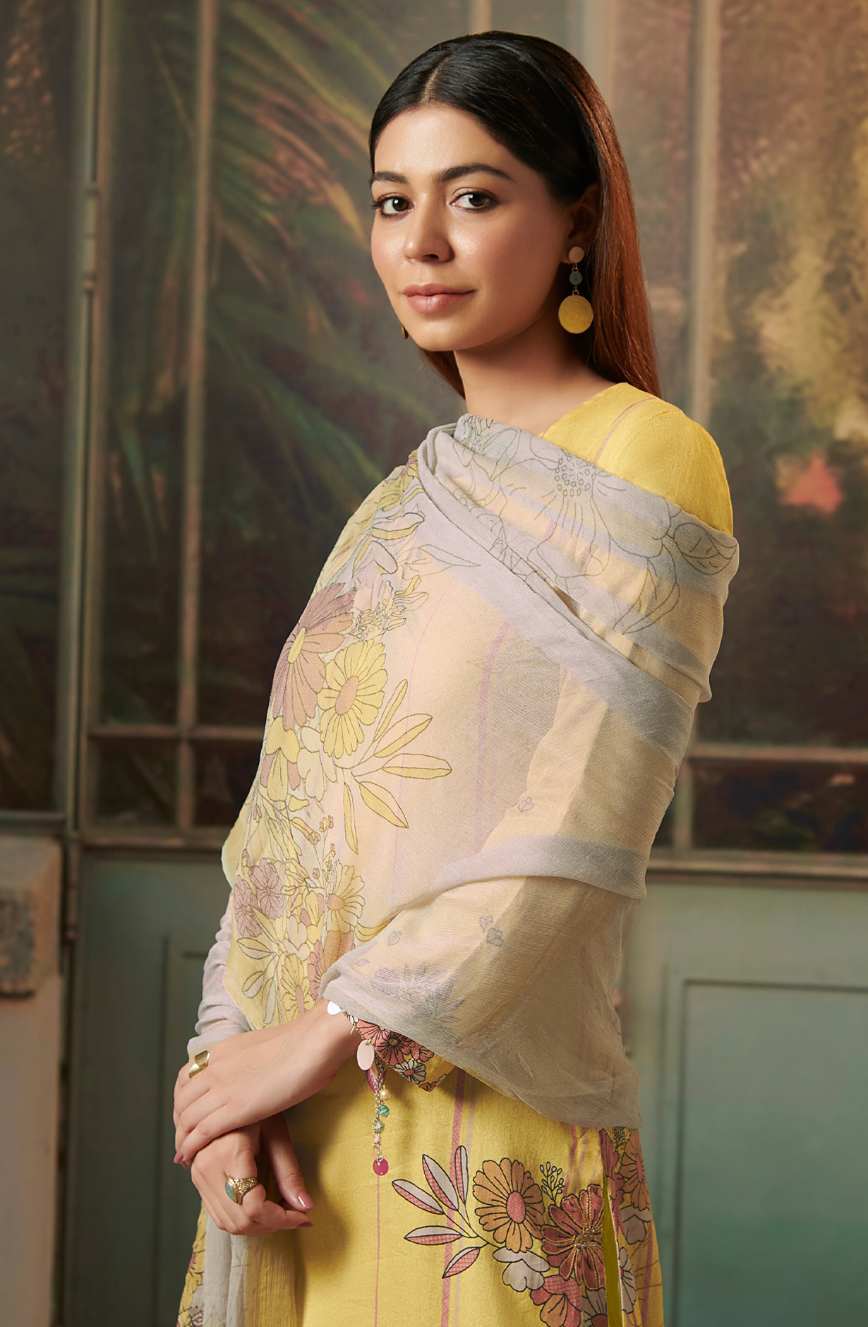 Mustard Cotton Digital Printed Salwar Kameez with Chiffon Dupatta - SAD961