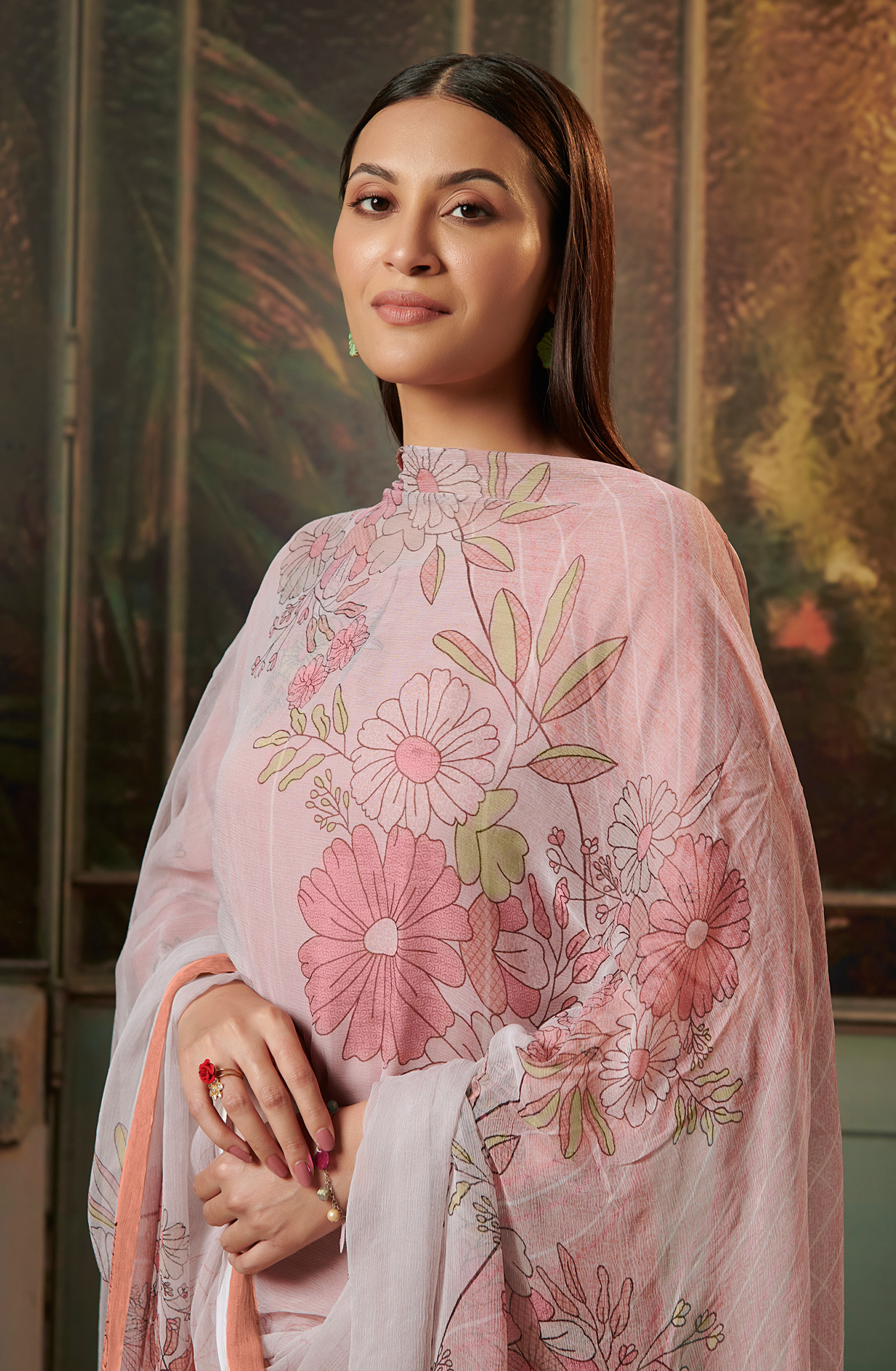 Peach Cotton Digital Printed Salwar Kameez with Chiffon Dupatta  - SAD971