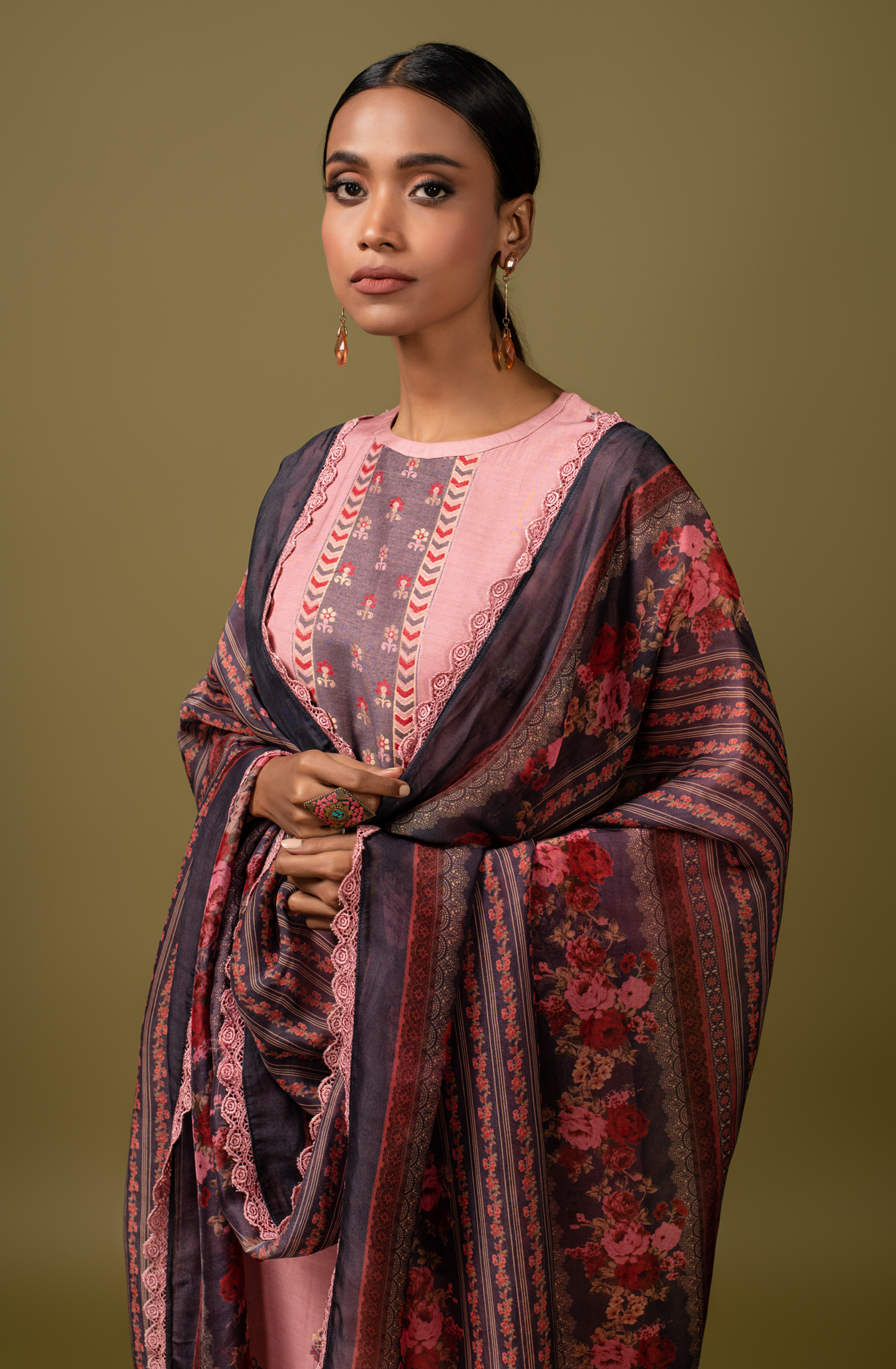 Pink Exclusive Linen Silk Jacquard Salwar Suit with Organza Dupatta - SAG1700B