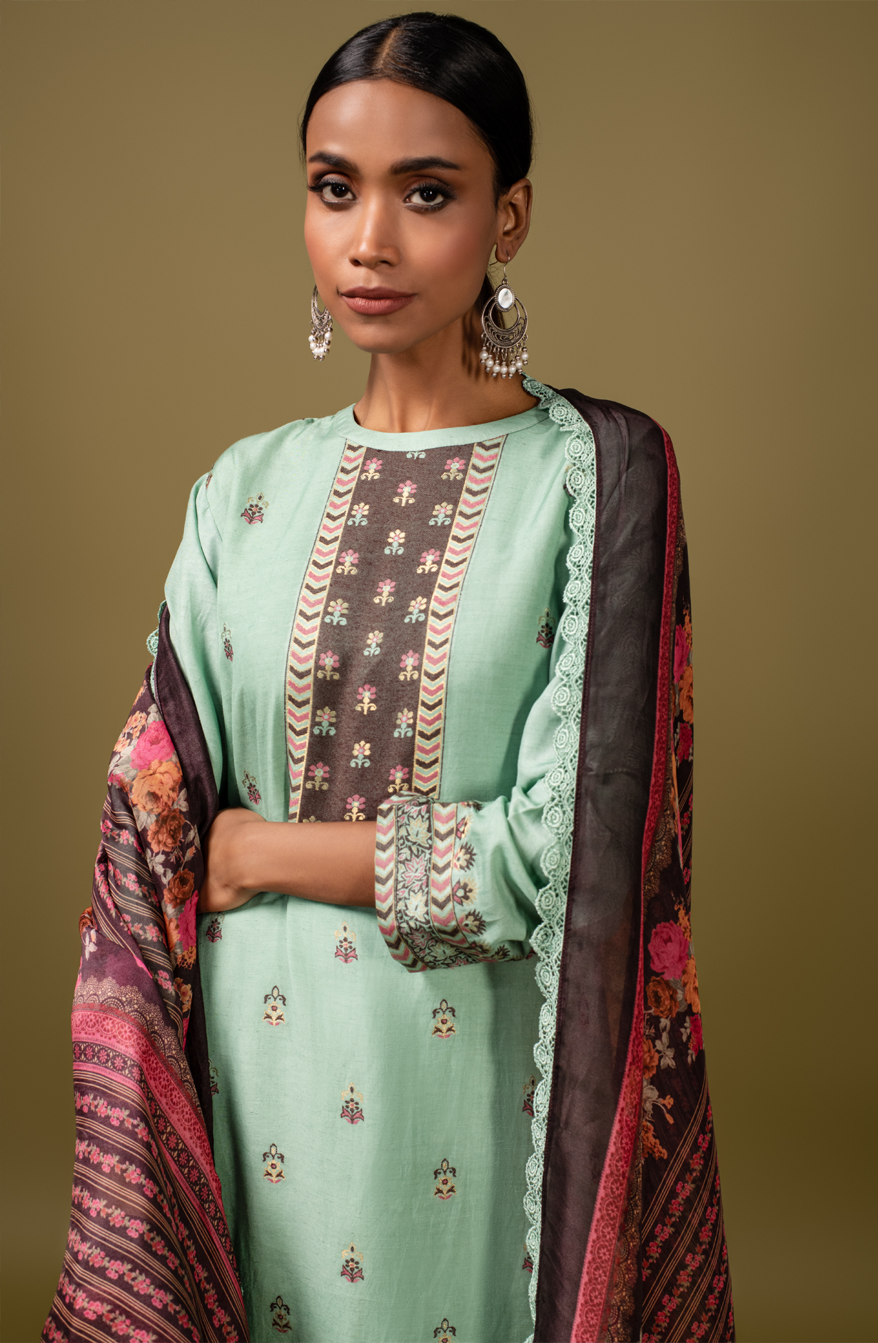 Sea Green Exclusive Linen Silk Jacquard Salwar Suit with Organza Dupatta - SAG1700C