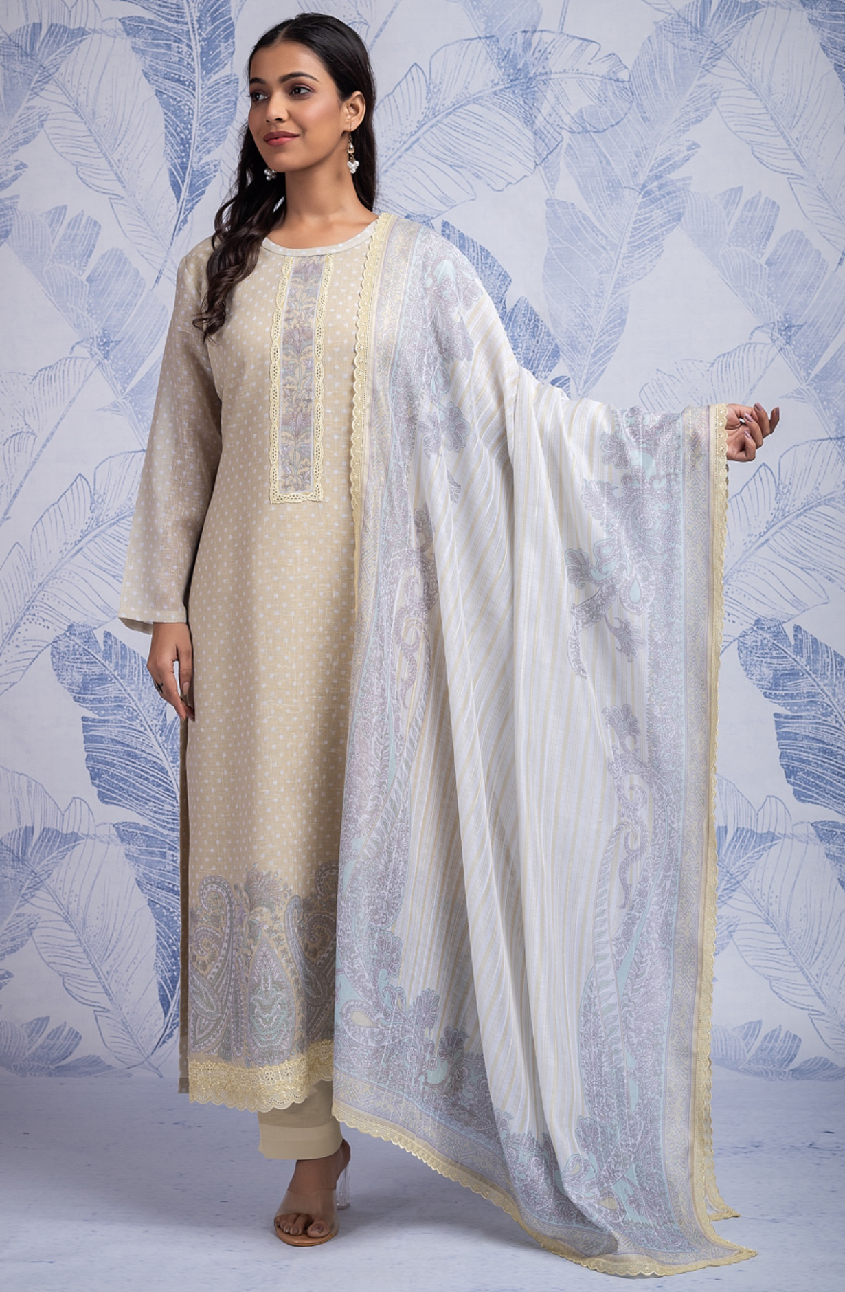 Yellow Digital Printed Linen Suit Set - SAG8841A