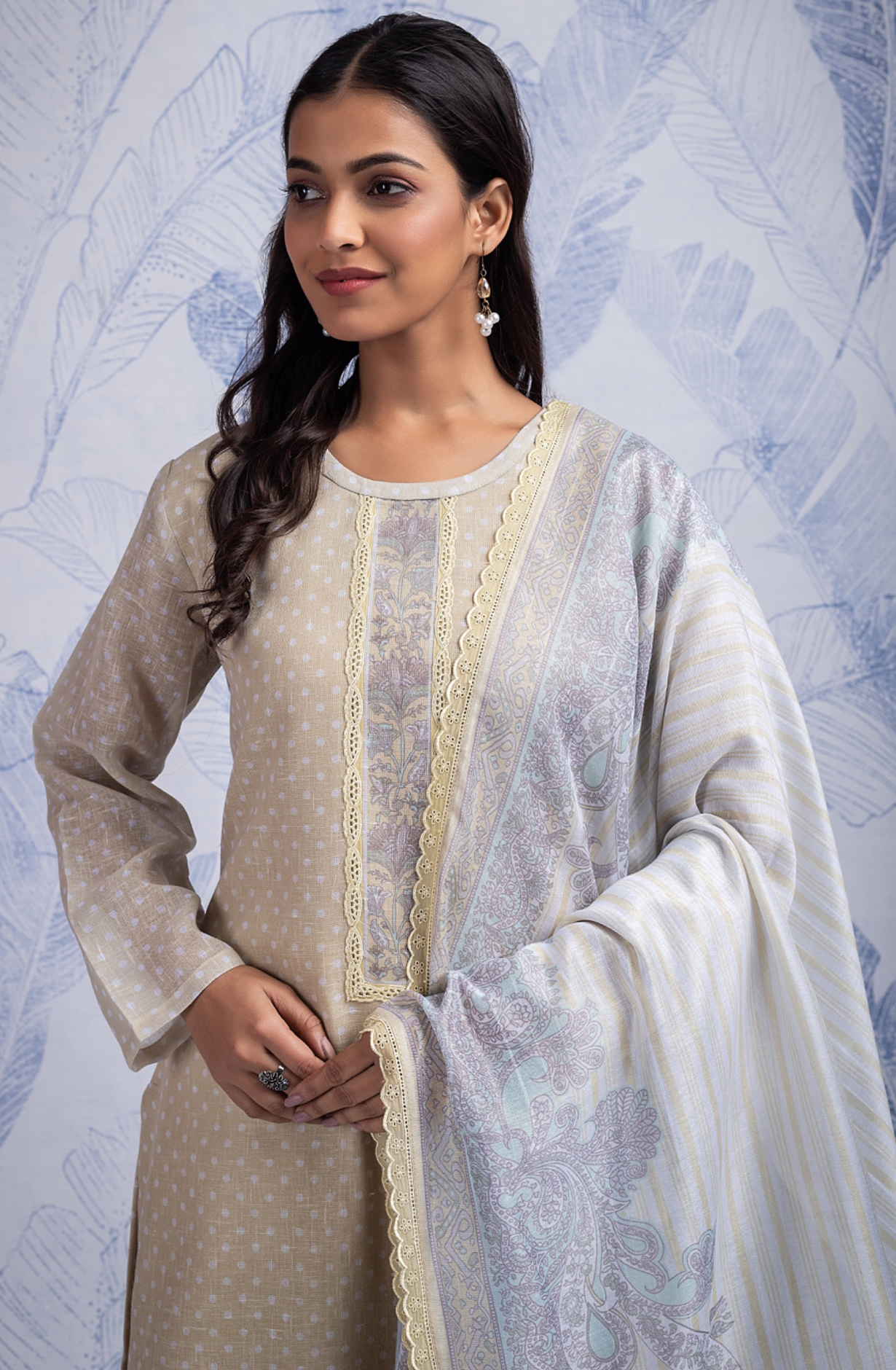 Yellow Digital Printed Linen Suit Set - SAG8841A