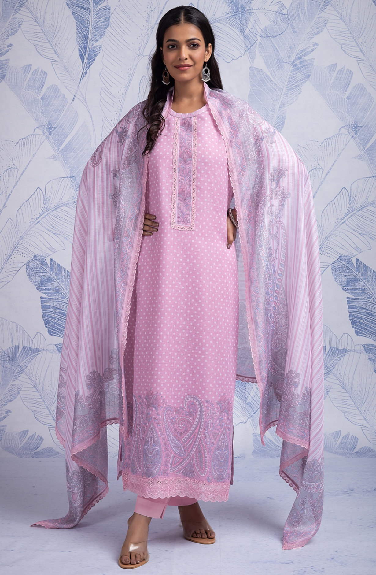 Pink Digital Printed Linen Suit Set - SAG8841C