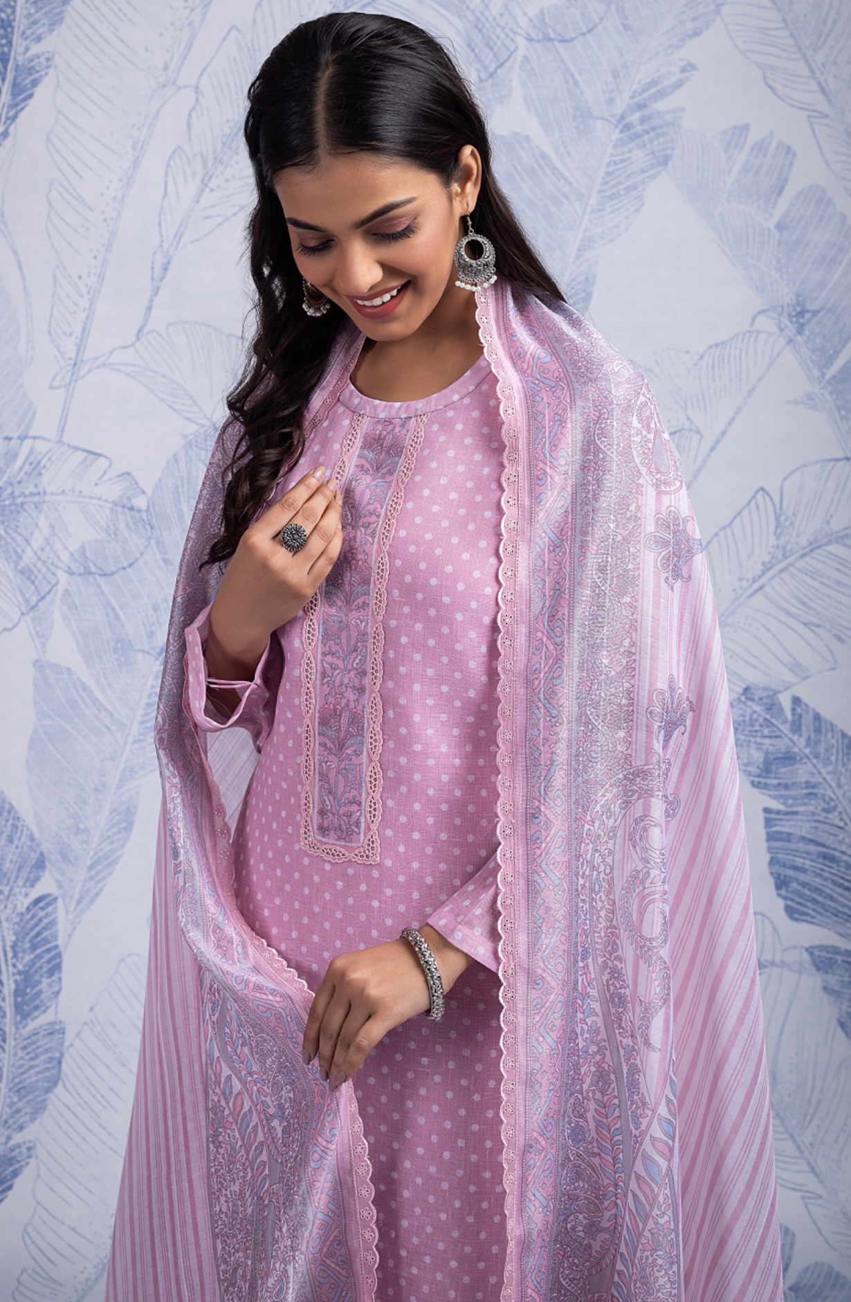 Pink Digital Printed Linen Suit Set - SAG8841C