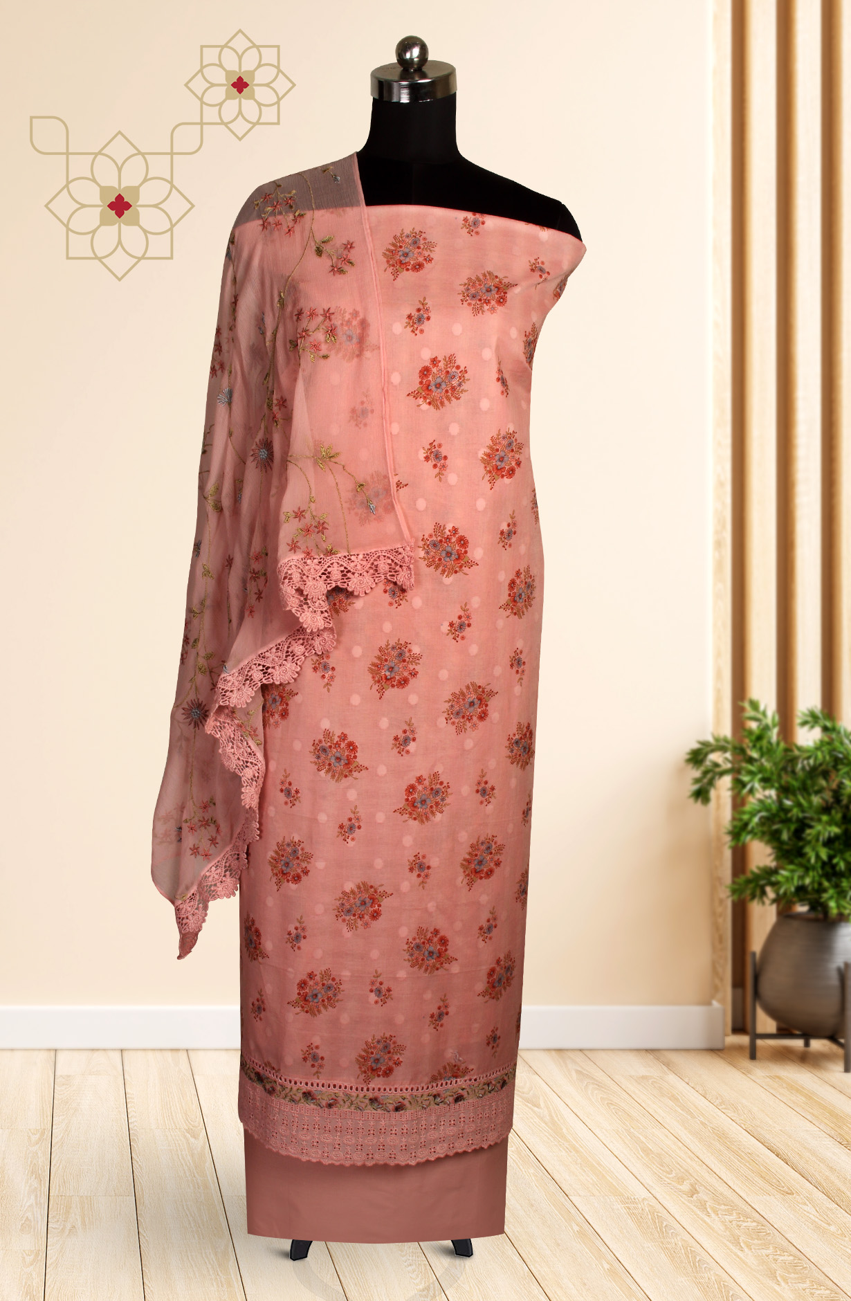 Pink Cotton Digital Printed Salwar Suit with Chiffon Dupatta - SAGPIM35B