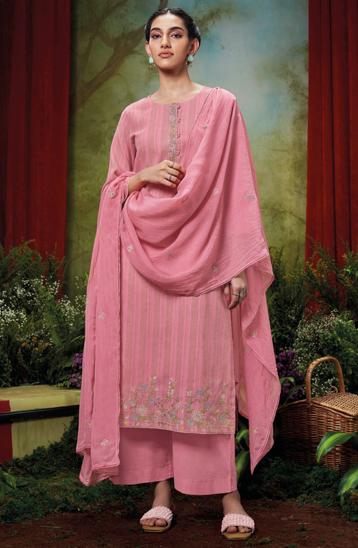 Cotton Jacquard Suit Set with Pure Chiffon Dupatta - SAHC1889