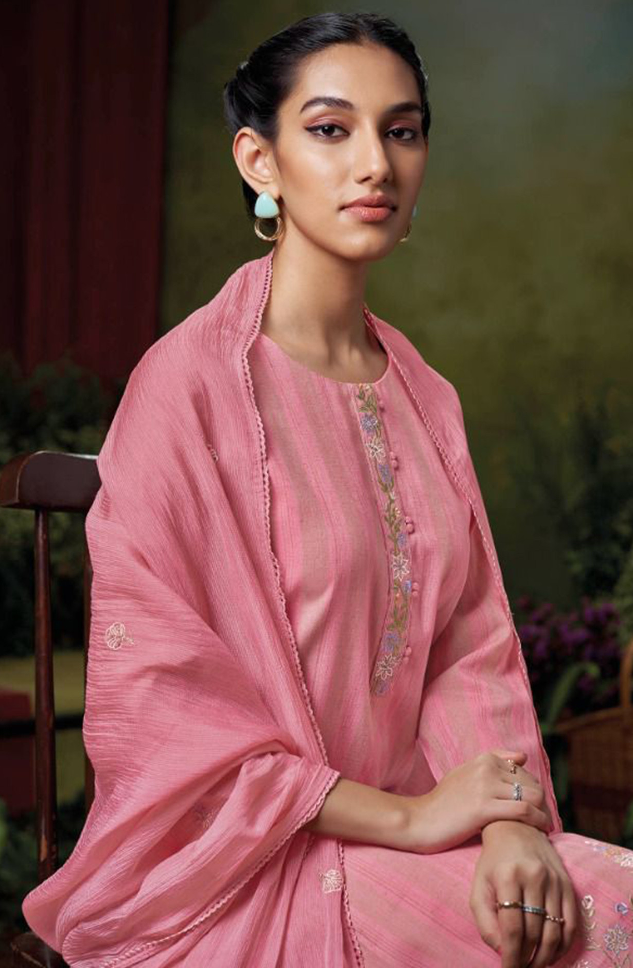 Cotton Jacquard Suit Set with Pure Chiffon Dupatta - SAHC1889