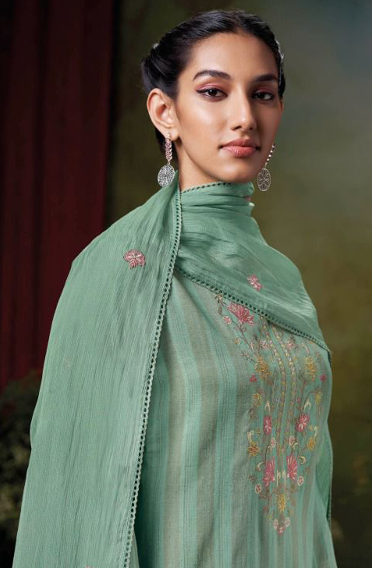 Cotton Jacquard Suit Set with Pure Chiffon Dupatta - SAHC1890