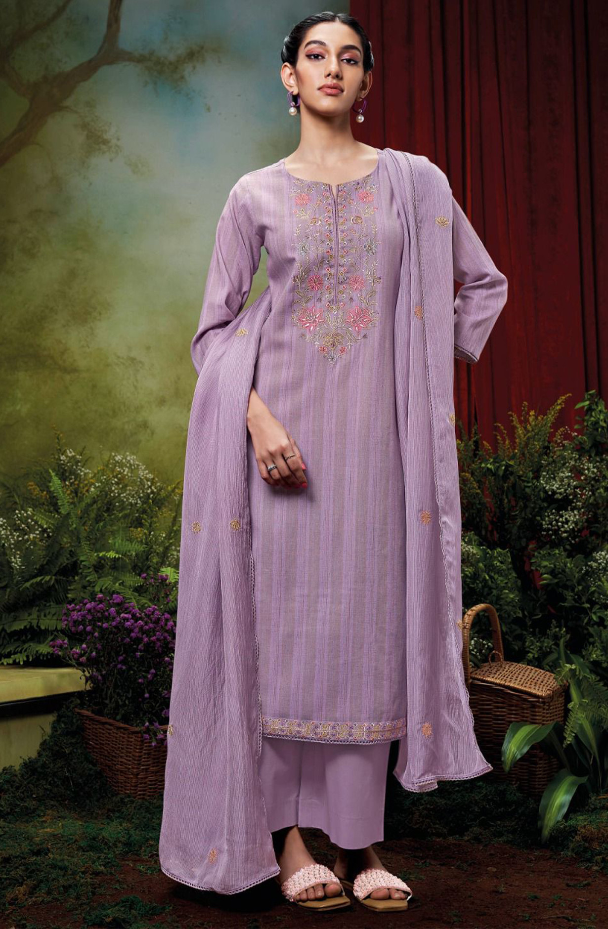 Cotton Jacquard Suit Set with Pure Chiffon Dupatta - SAHC1893