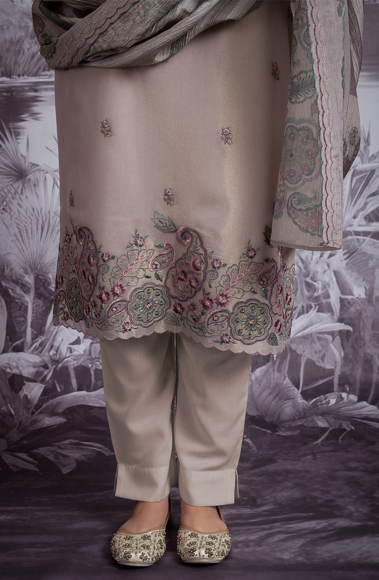 Tissue  Suit with Embroidery and Handwork - SAM2359A