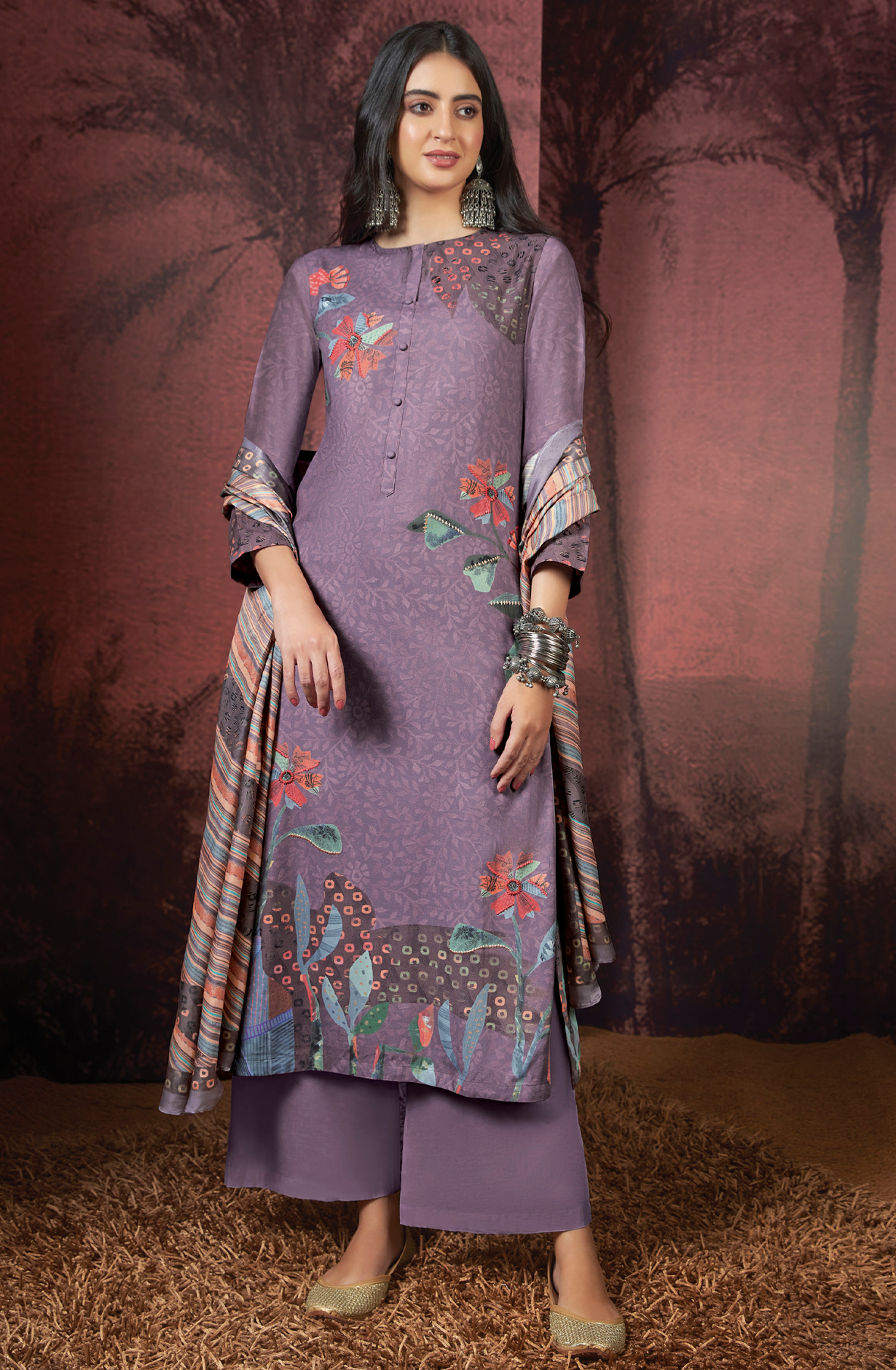 Purple Pashmina Digital Printed Winter Wear Salwar Kameez - SAM4248