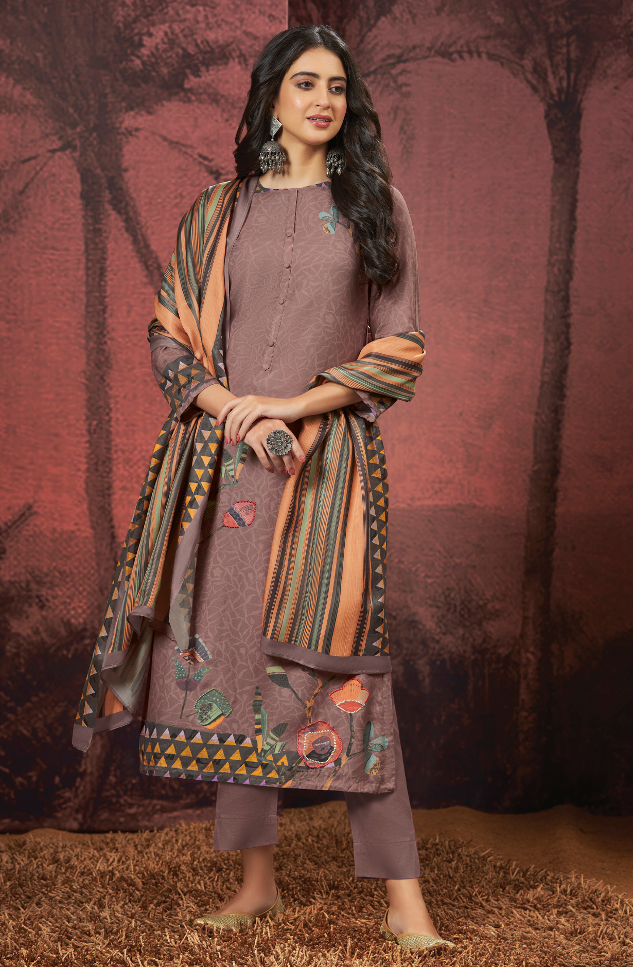 Mauve Pashmina Digital Printed Winter Wear Salwar Kameez - SAM4255