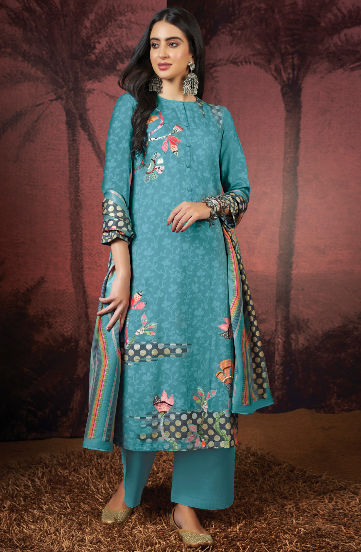 Firozi Pashmina Digital Printed Winter Wear Salwar Kameez - SAM4266
