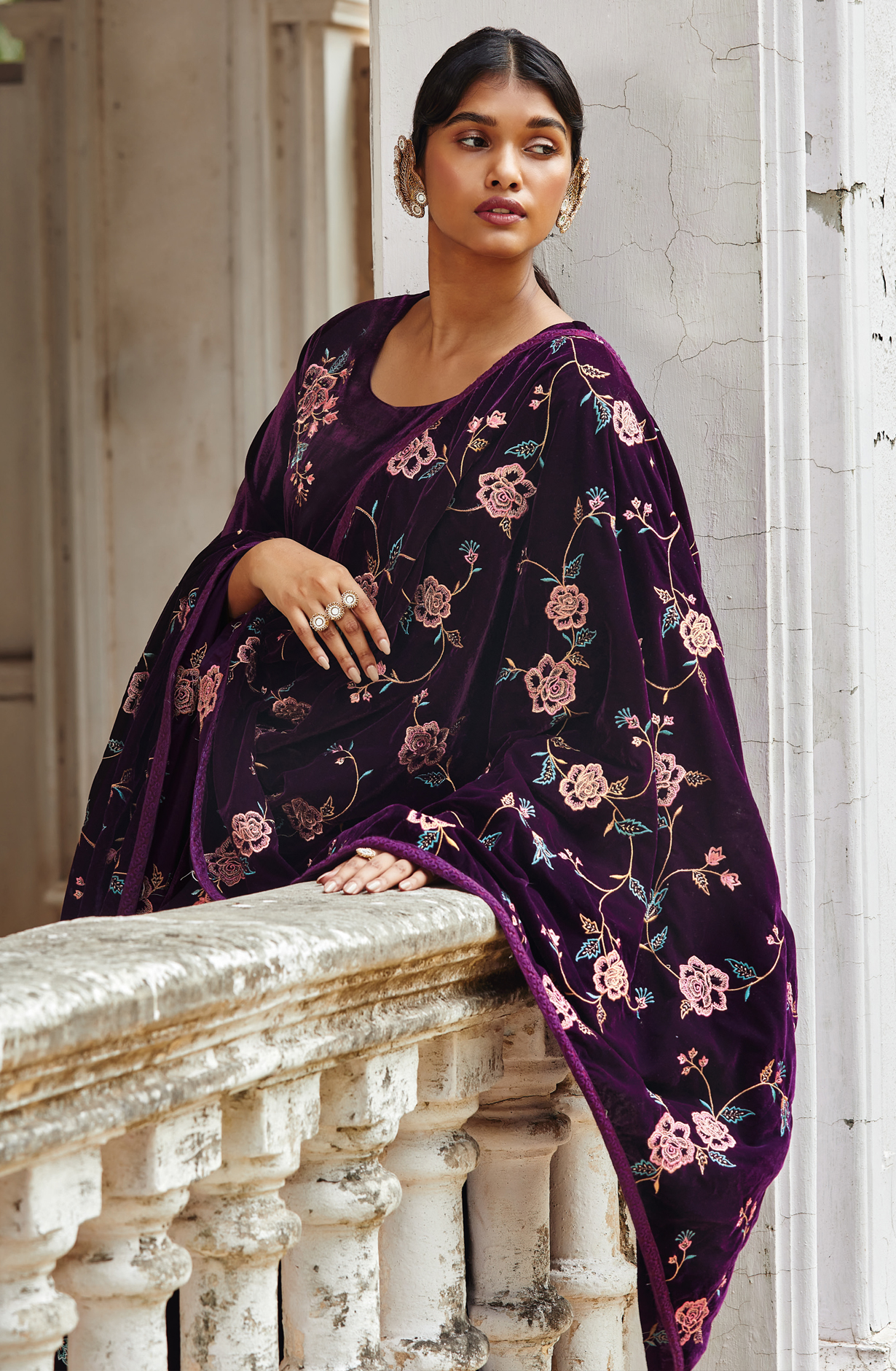 Purple Luxe Velvet Designer Embroidered Salwar Kameez - SAMC1575