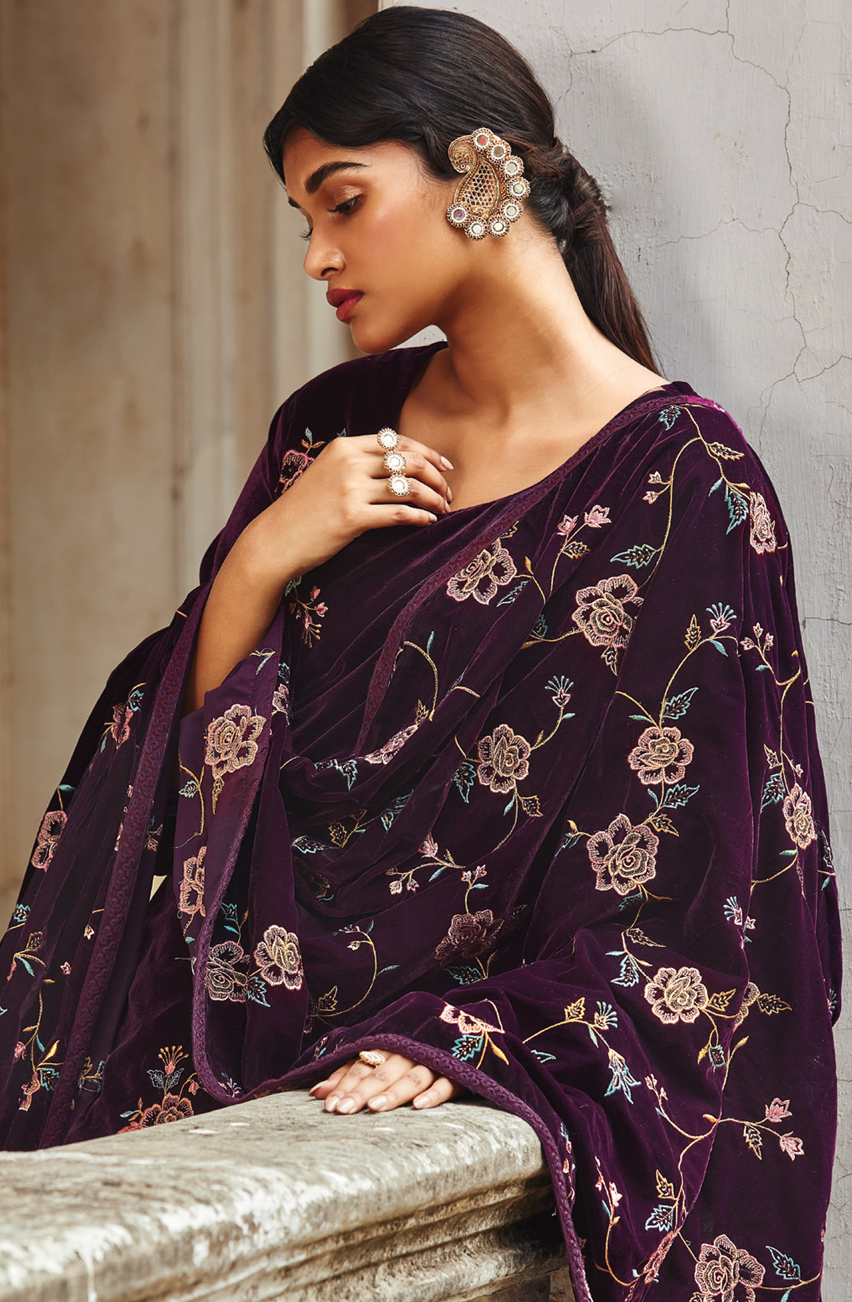 Purple Luxe Velvet Designer Embroidered Salwar Kameez - SAMC1575
