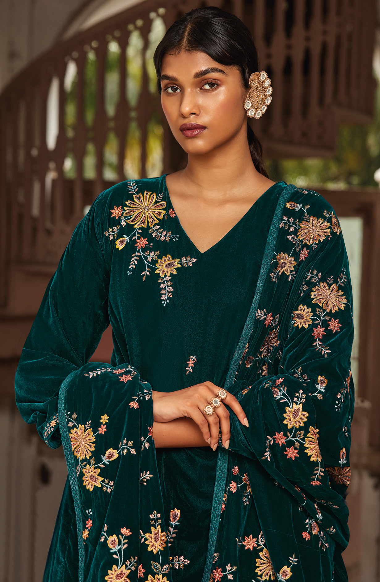 Teal Luxe Velvet Designer Embroidered Salwar Kameez - SAMC1576