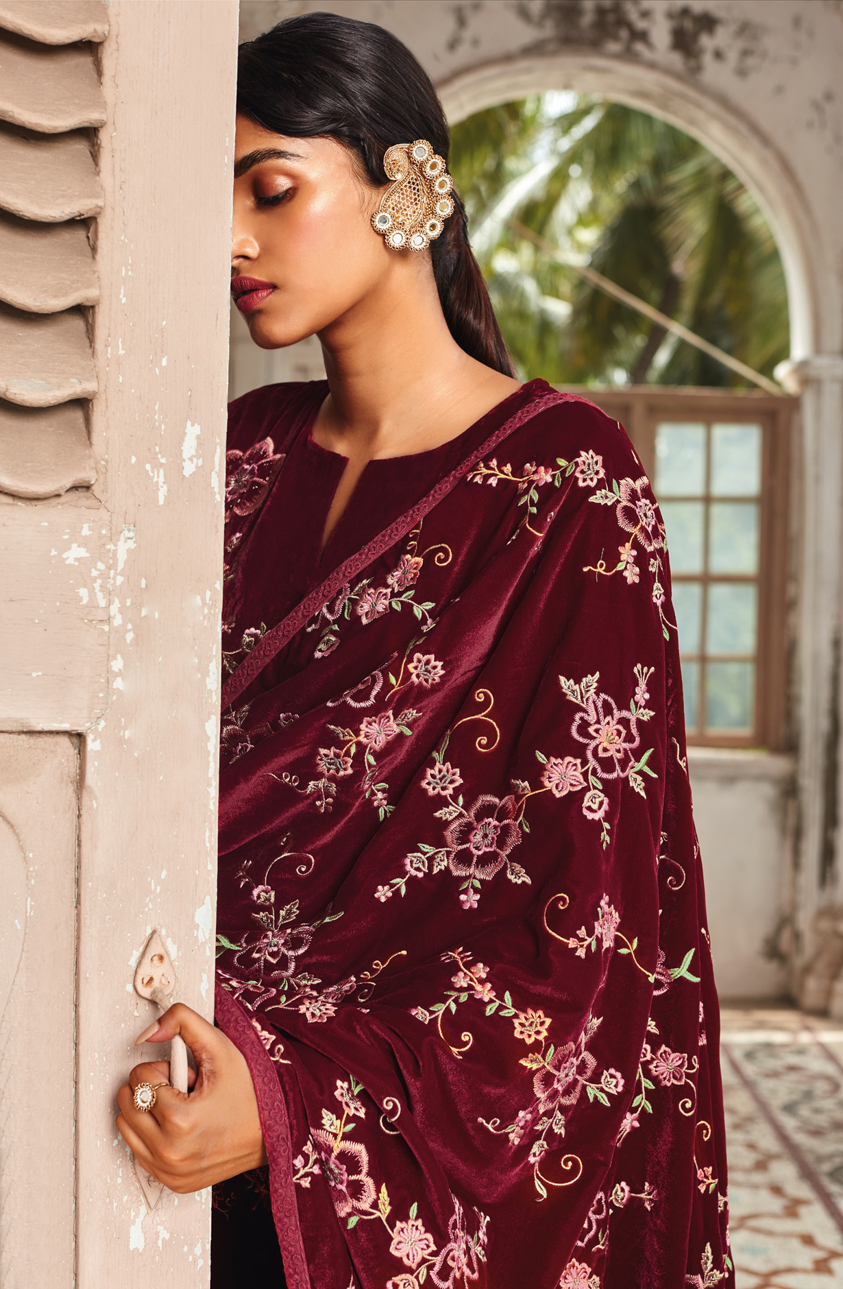 Maroon Luxe Velvet Designer Embroidered Salwar Kameez - SAMC1577