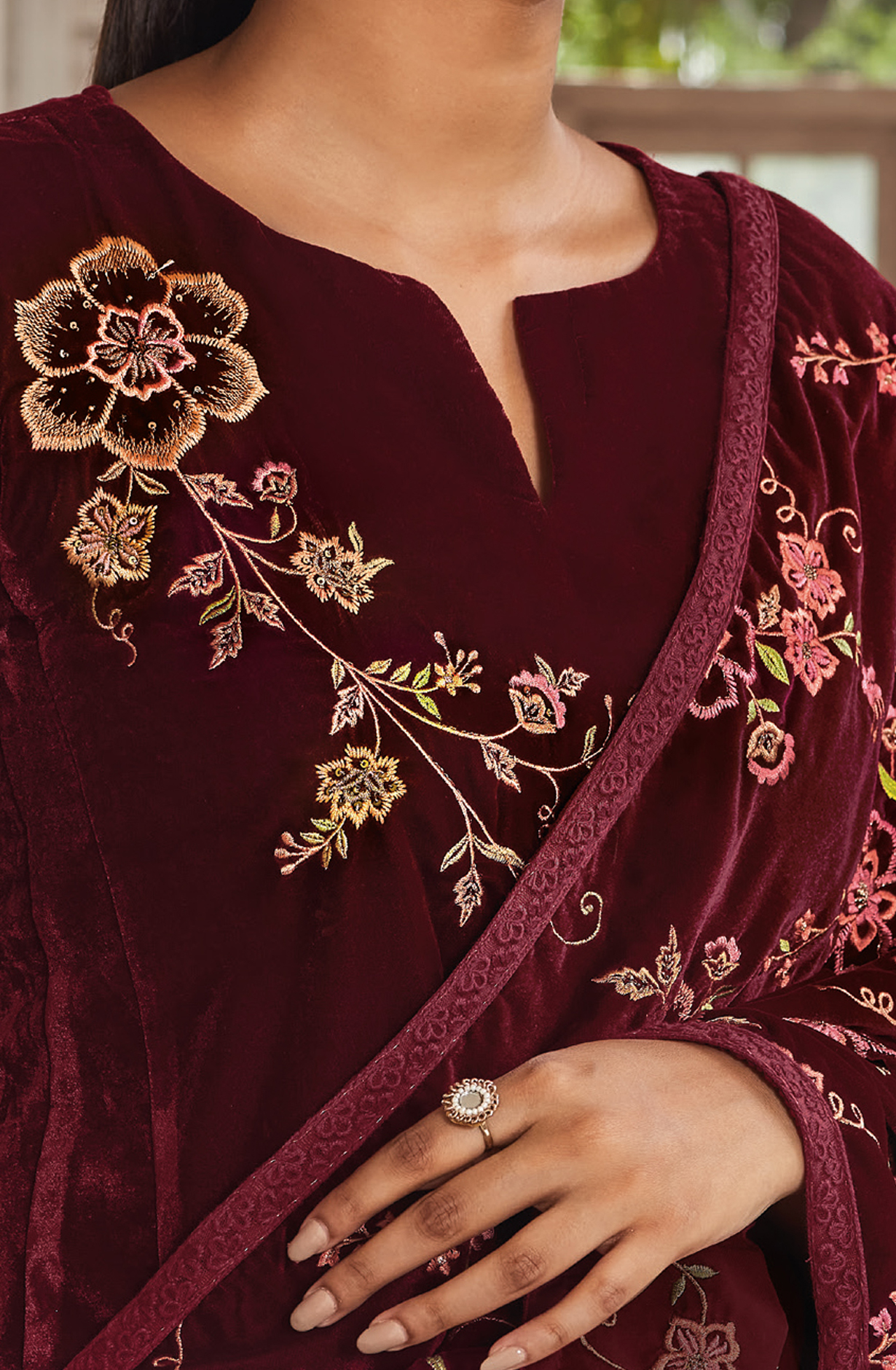 Maroon Luxe Velvet Designer Embroidered Salwar Kameez - SAMC1577