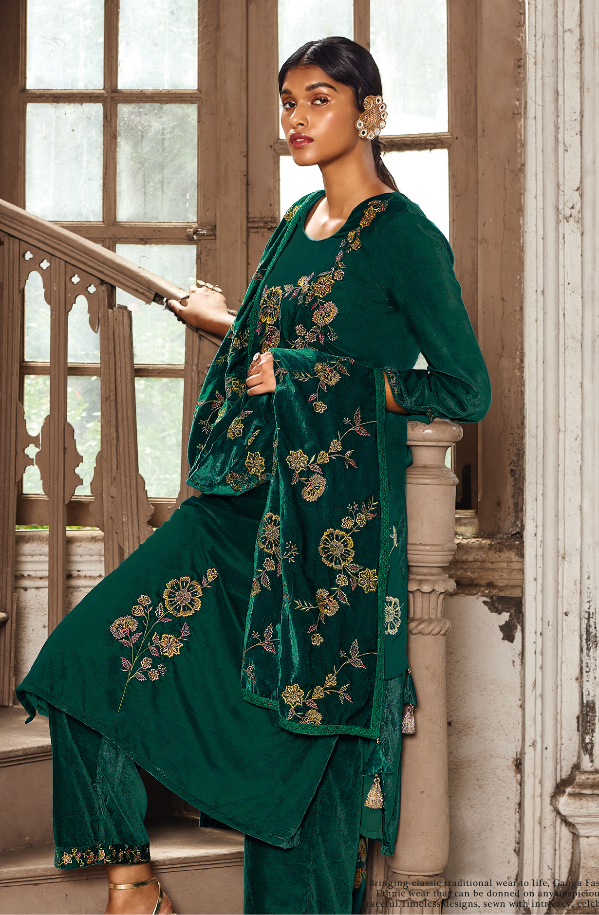 Firozi Luxe Velvet Designer Embroidered Salwar Kameez - SAMC1578