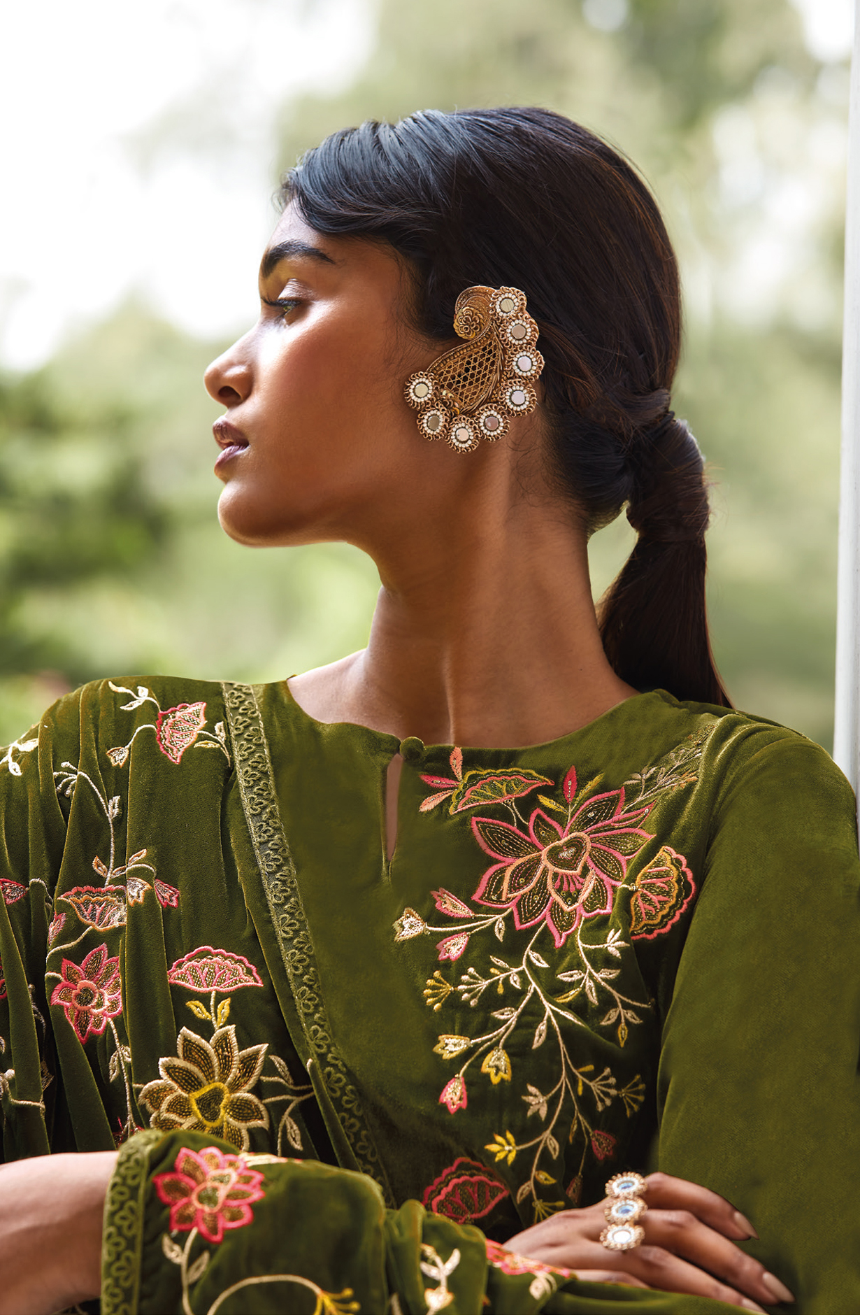 Mehndi Green Luxe Velvet Designer Embroidered Salwar Kameez - SAMC1579