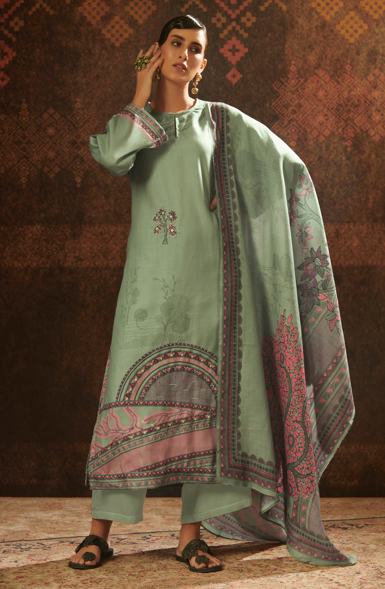 Green Pashmina Unstitched Salwar Kameez - SAN102