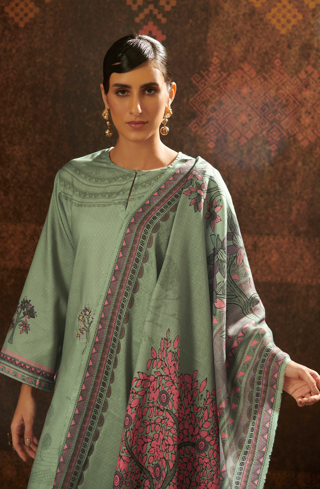 Green Pashmina Unstitched Salwar Kameez - SAN102