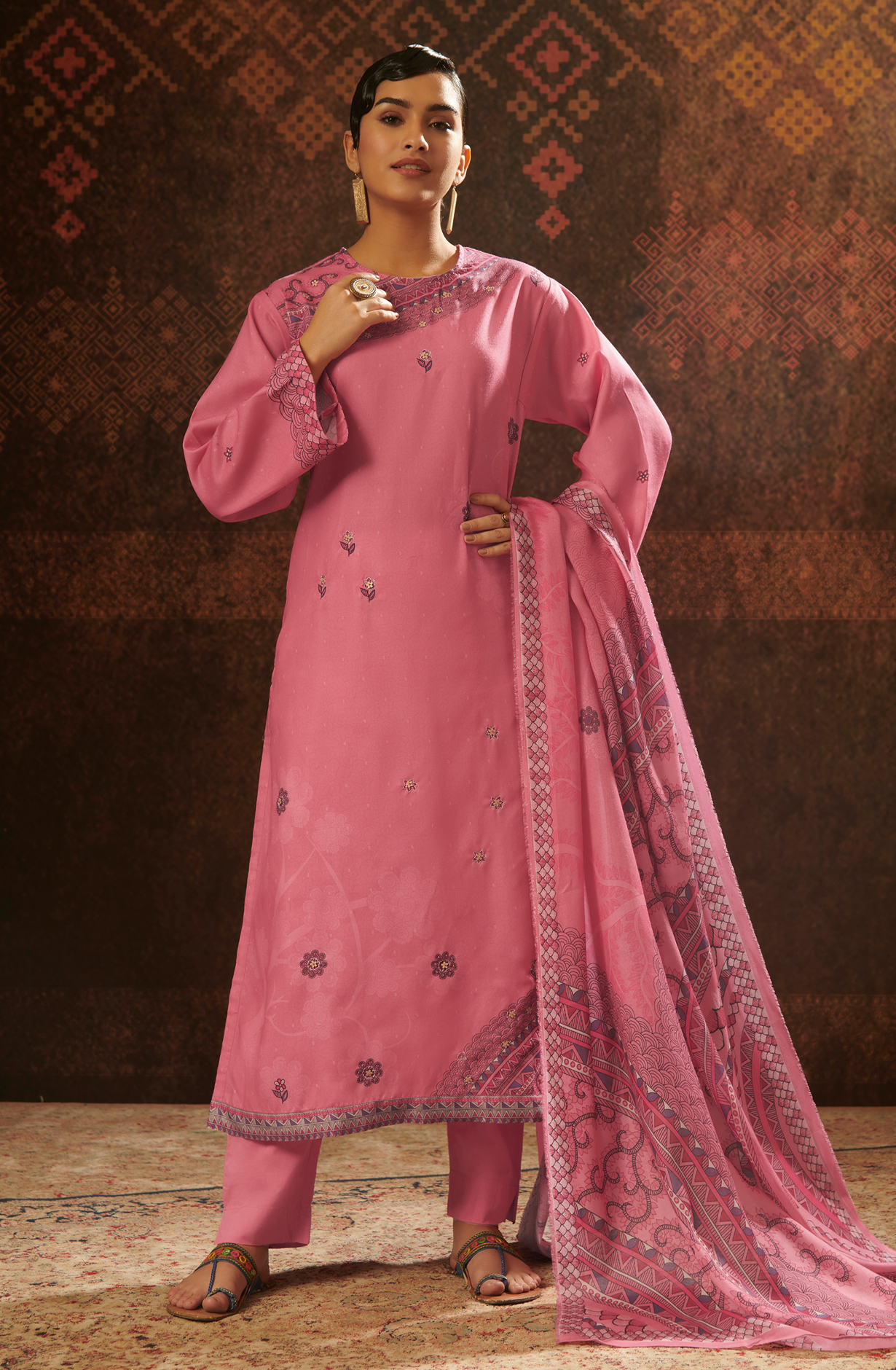 Pink Pashmina Unstitched Salwar Kameez - SAN123
