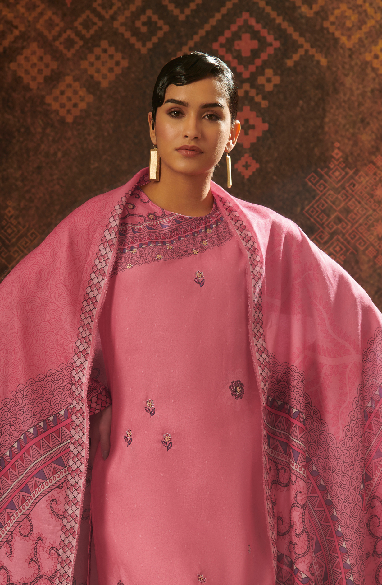 Pink Pashmina Unstitched Salwar Kameez - SAN123