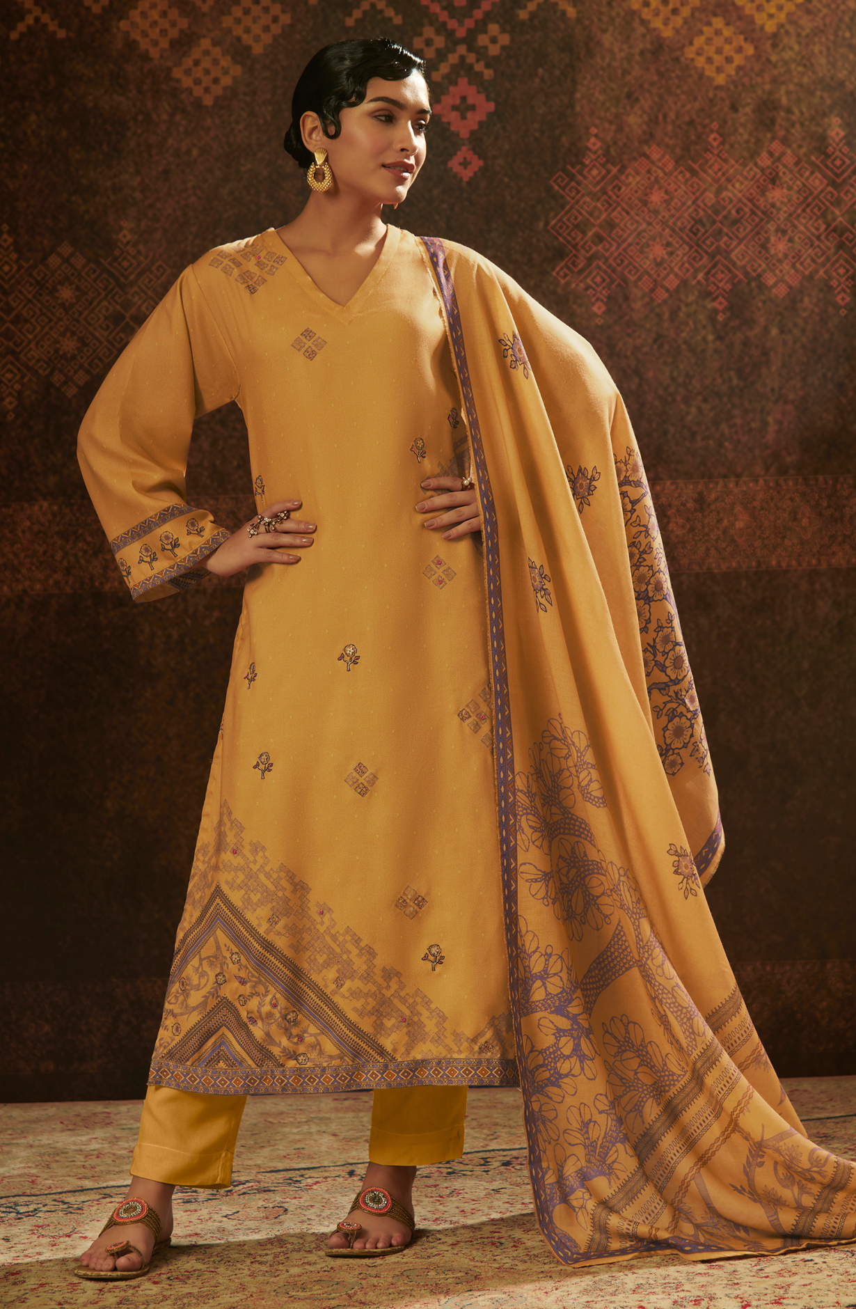 Mustard Pashmina Unstitched Salwar Kameez - SAN131