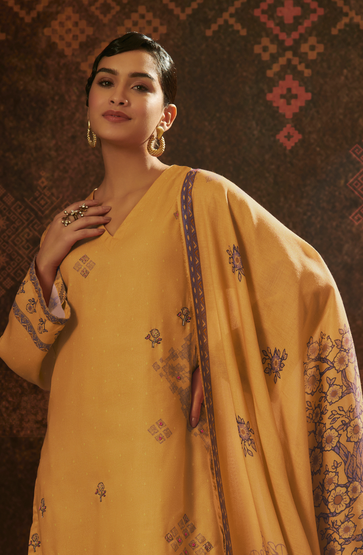 Mustard Pashmina Unstitched Salwar Kameez - SAN131