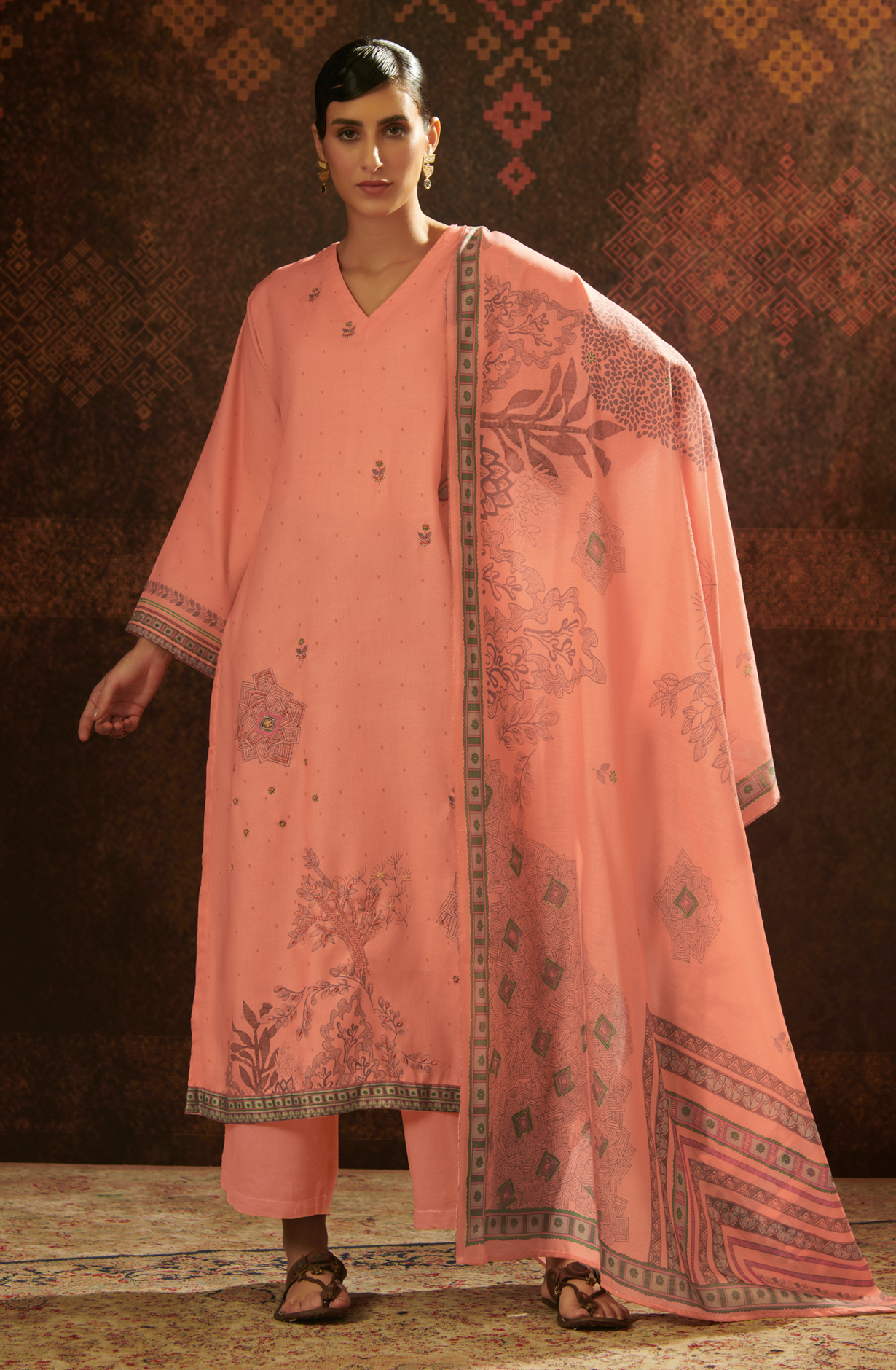 Orange Pashmina Unstitched Salwar Kameez - SAN136