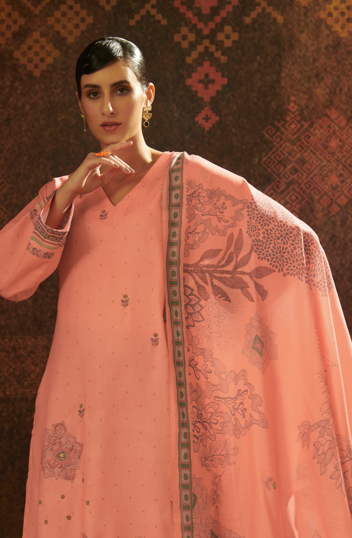 Orange Pashmina Unstitched Salwar Kameez - SAN136