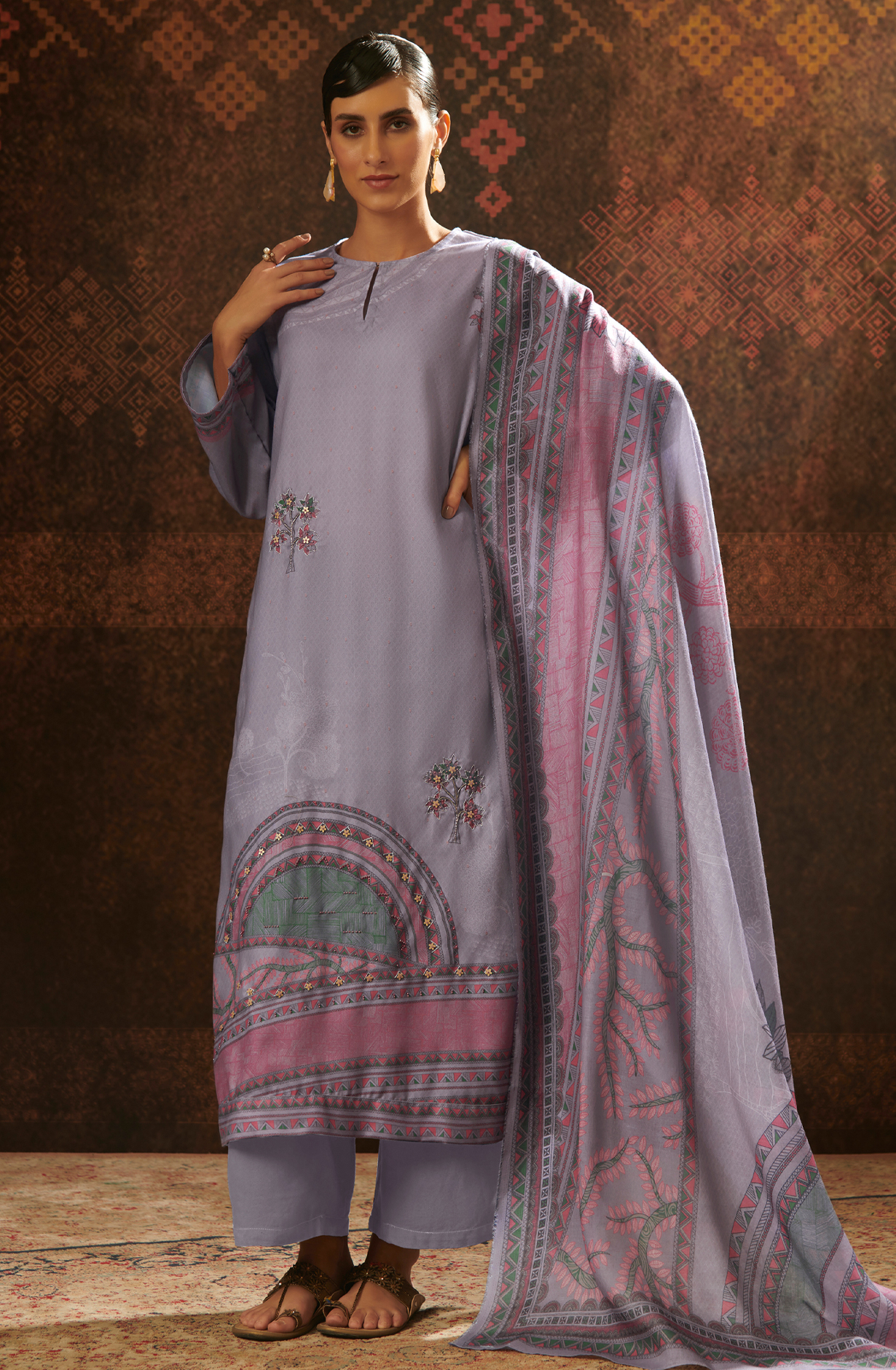 Light Purple Pashmina Unstitched Salwar Kameez - SAN144