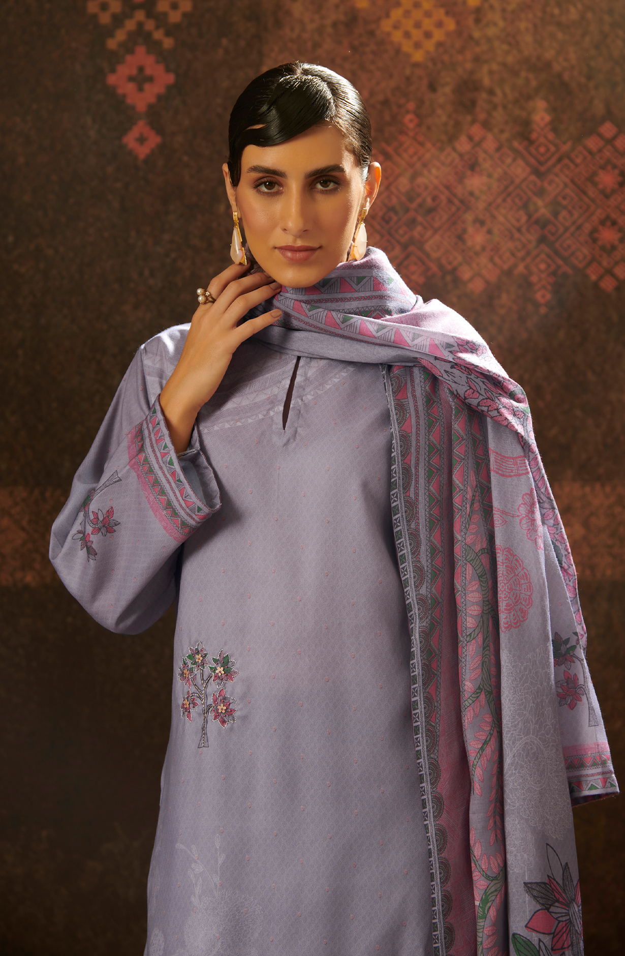 Light Purple Pashmina Unstitched Salwar Kameez - SAN144