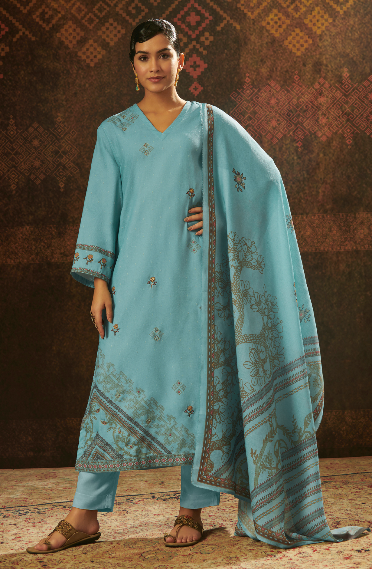 Firozi Pashmina Unstitched Salwar Kameez - SAN172