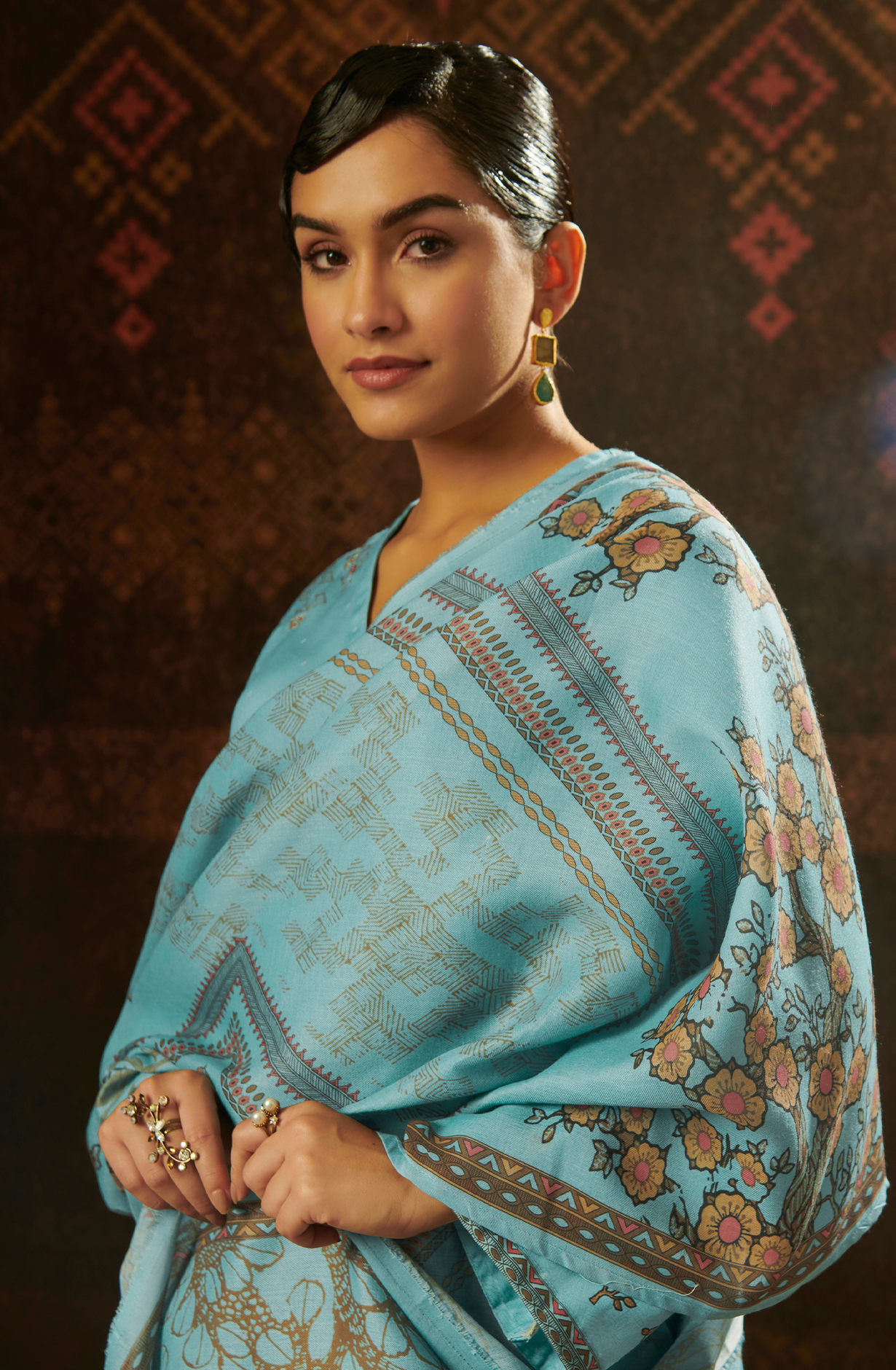 Firozi Pashmina Unstitched Salwar Kameez - SAN172