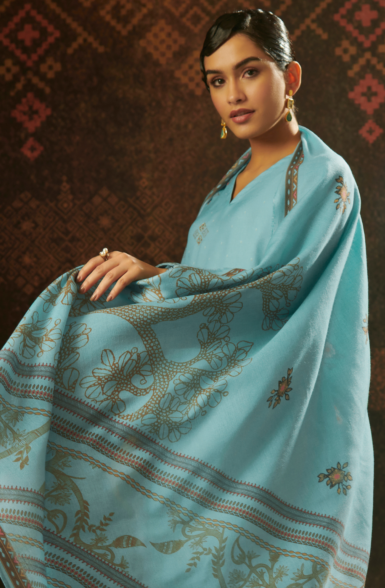 Firozi Pashmina Unstitched Salwar Kameez - SAN172