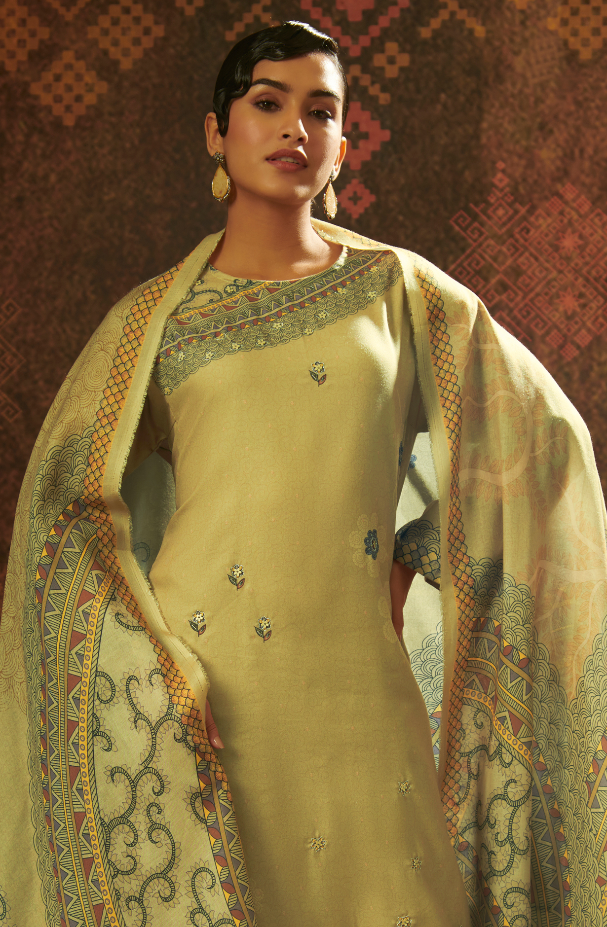 Mehndi Green Pashmina Unstitched Salwar Kameez - SAN187