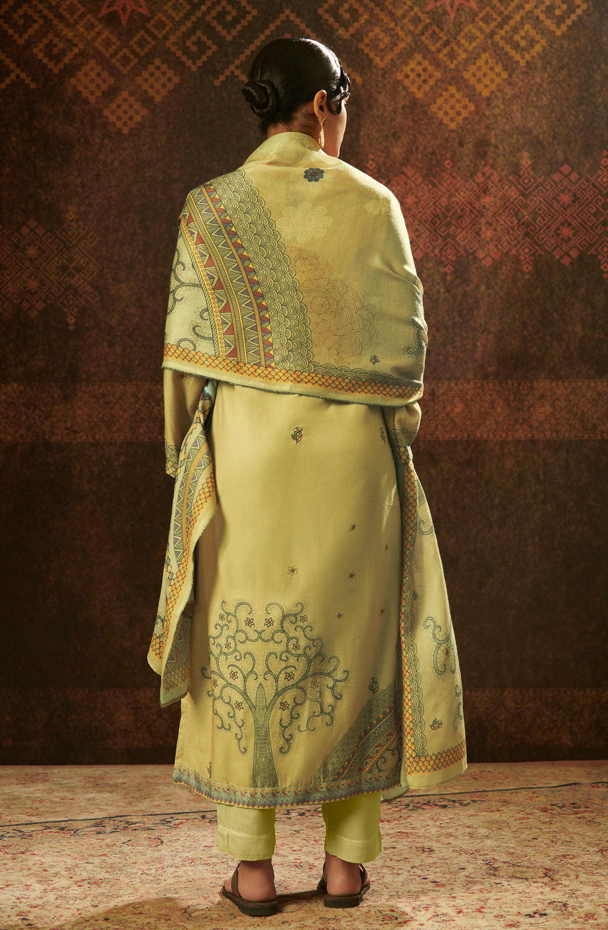 Mehndi Green Pashmina Unstitched Salwar Kameez - SAN187