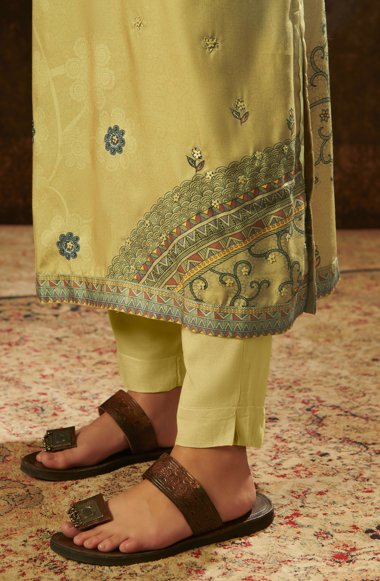 Mehndi Green Pashmina Unstitched Salwar Kameez - SAN187