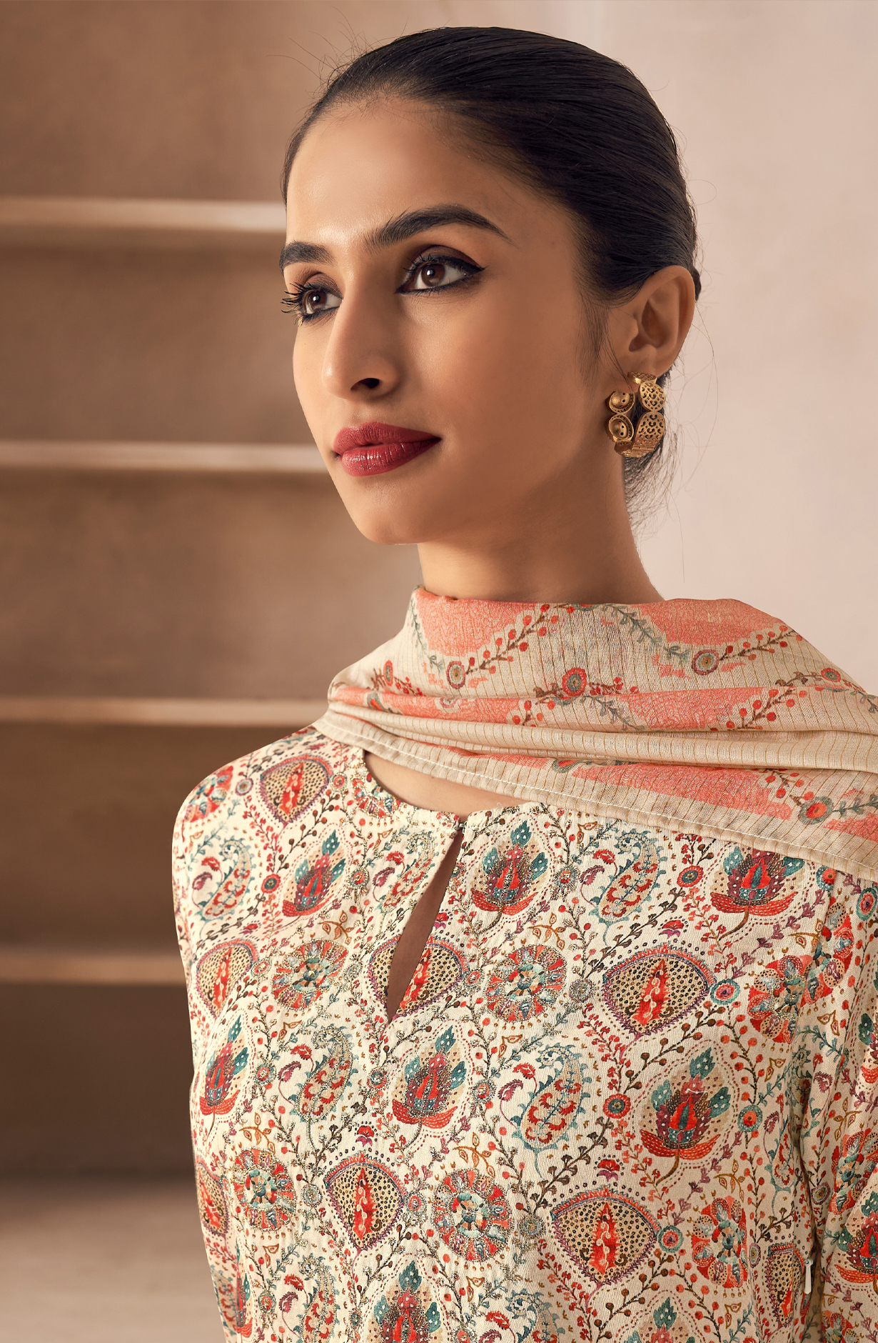 Beige Cotton Unstitched Digital Printed Salwar Kameez - SAN324A