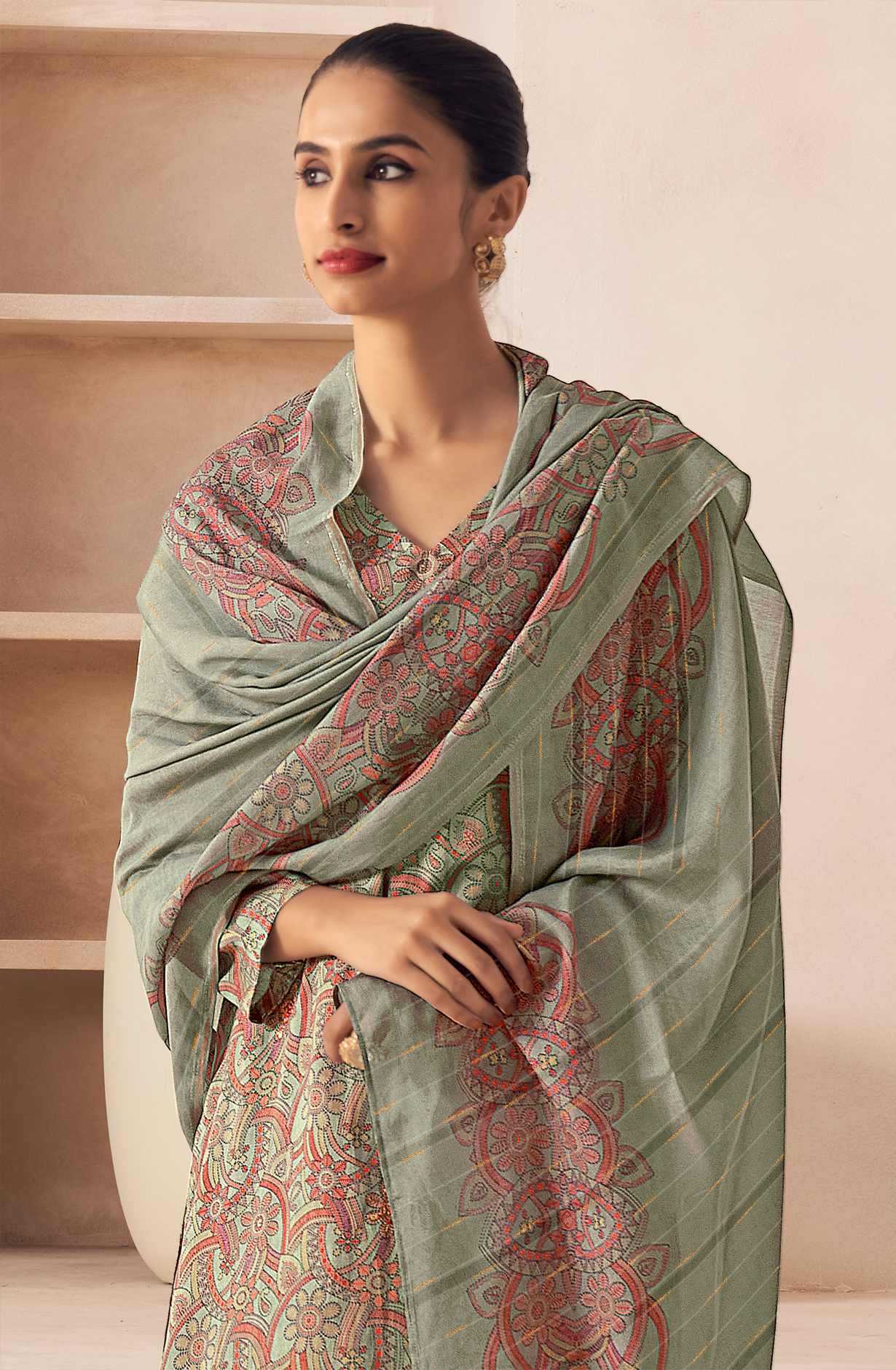 Pastel Green Cotton Unstitched Digital Printed Salwar Kameez - SAN465A