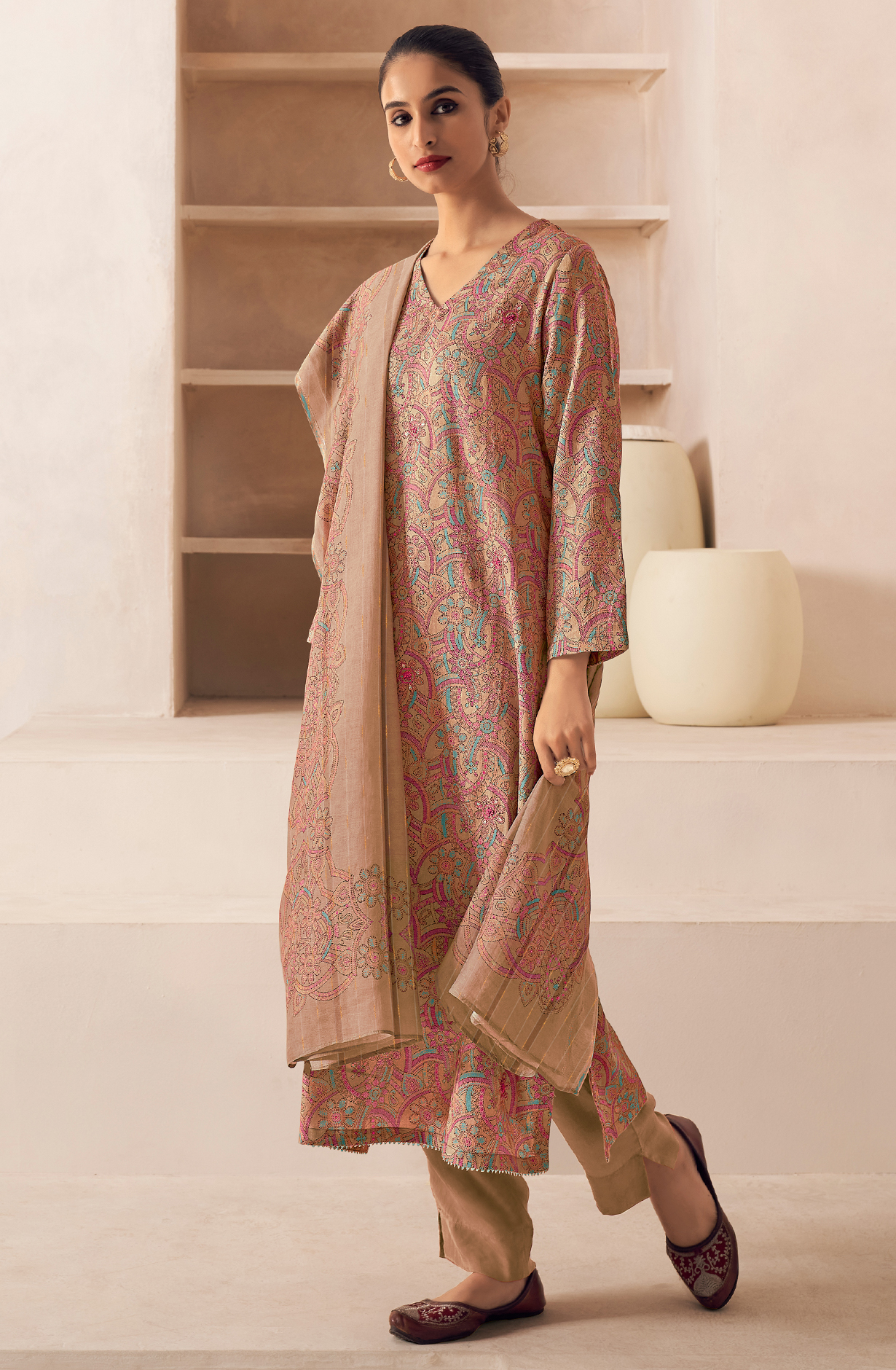 Peach Cotton Unstitched Digital Printed Salwar Kameez - SAN465B