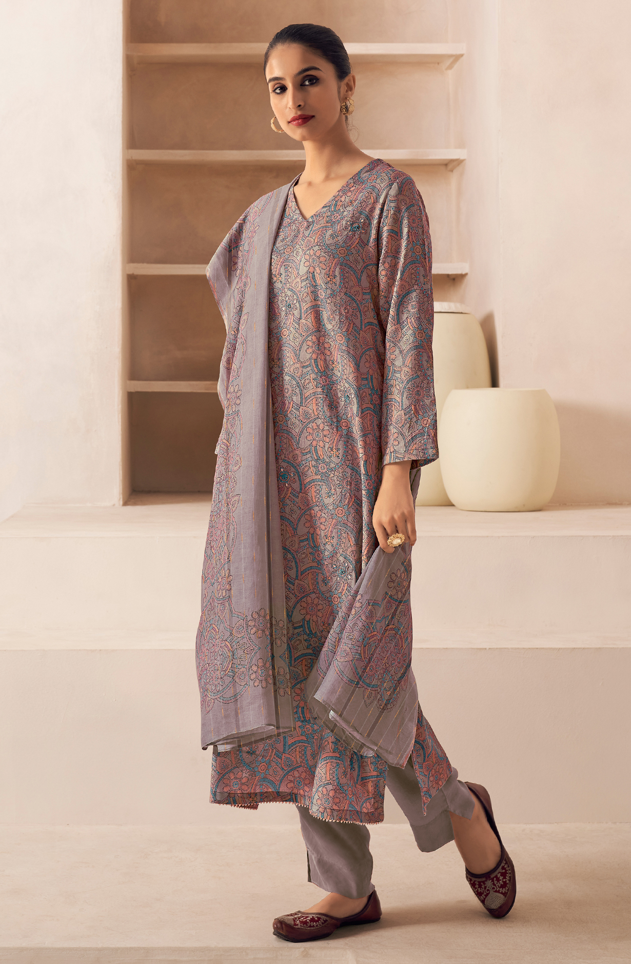 Mauve Cotton Unstitched Digital Printed Salwar Kameez - SAN465C