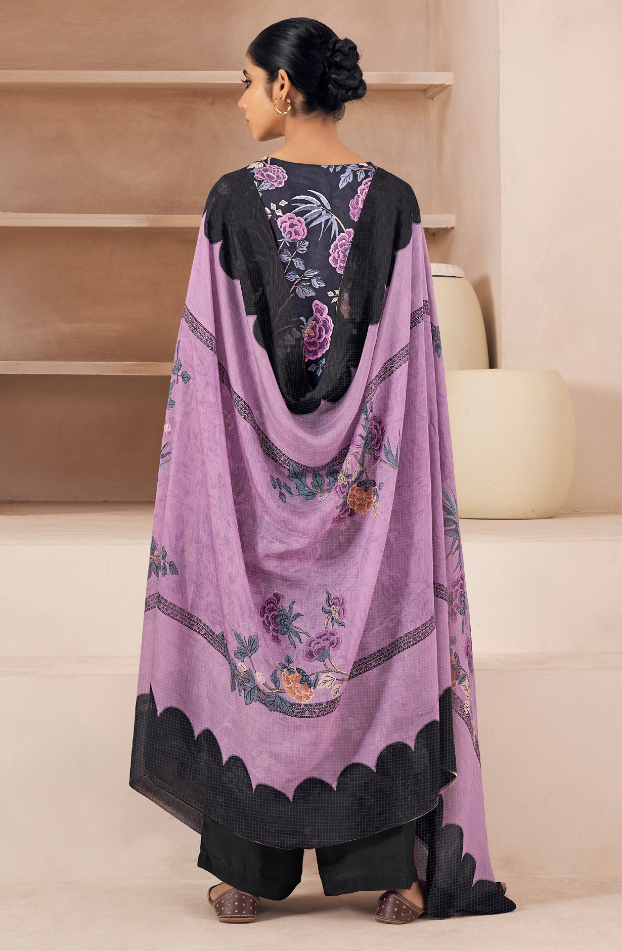 Black Cotton Unstitched Digital Printed Salwar Kameez - SAN566A