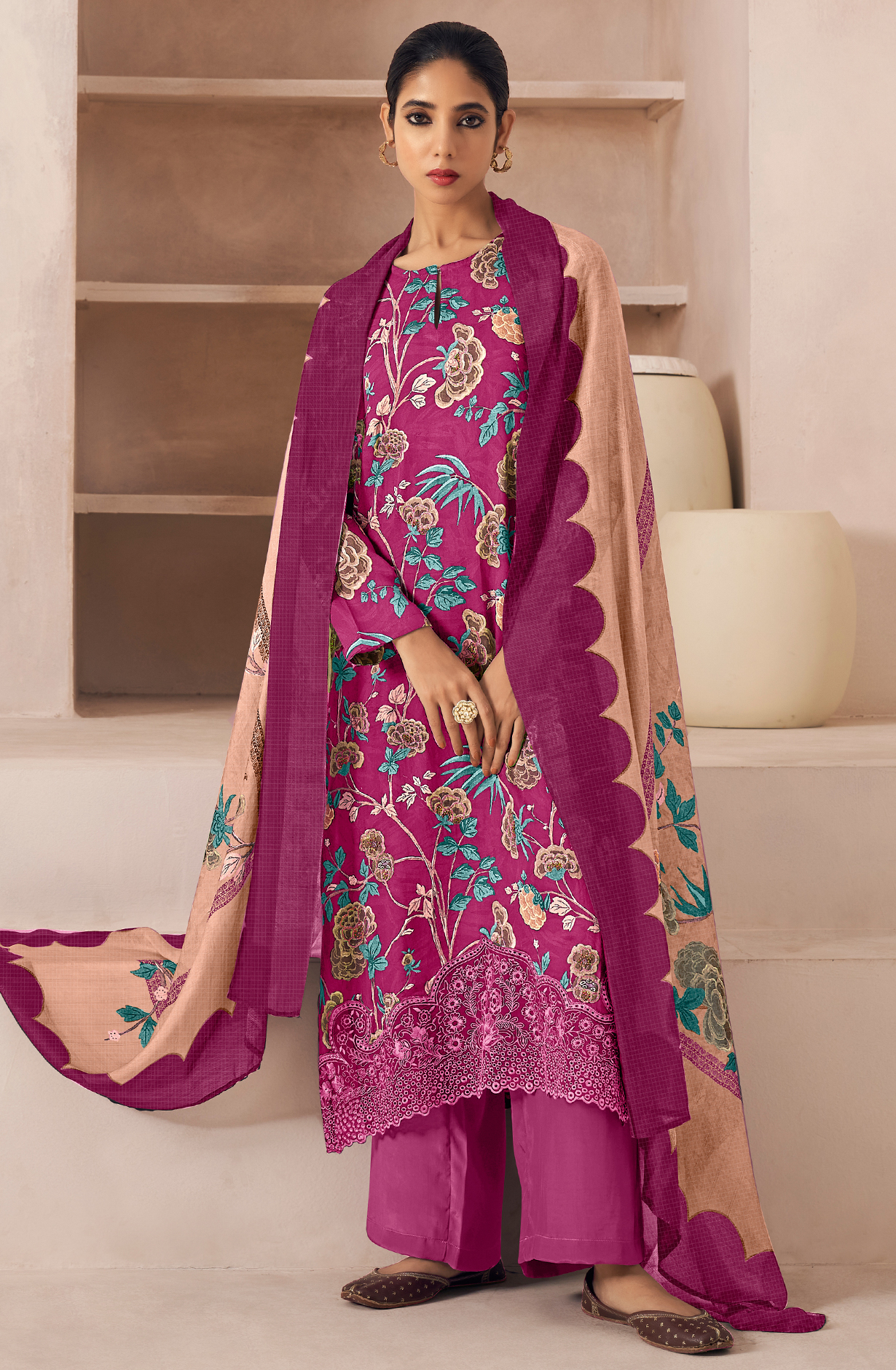 Magenta Cotton Unstitched Digital Printed Salwar Kameez - SAN566B