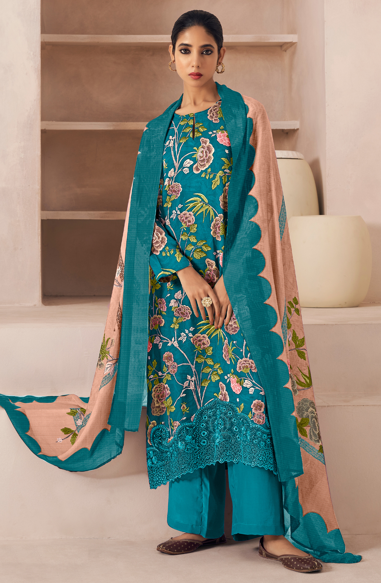 Firozi Cotton Unstitched Digital Printed Salwar Kameez - SAN566C