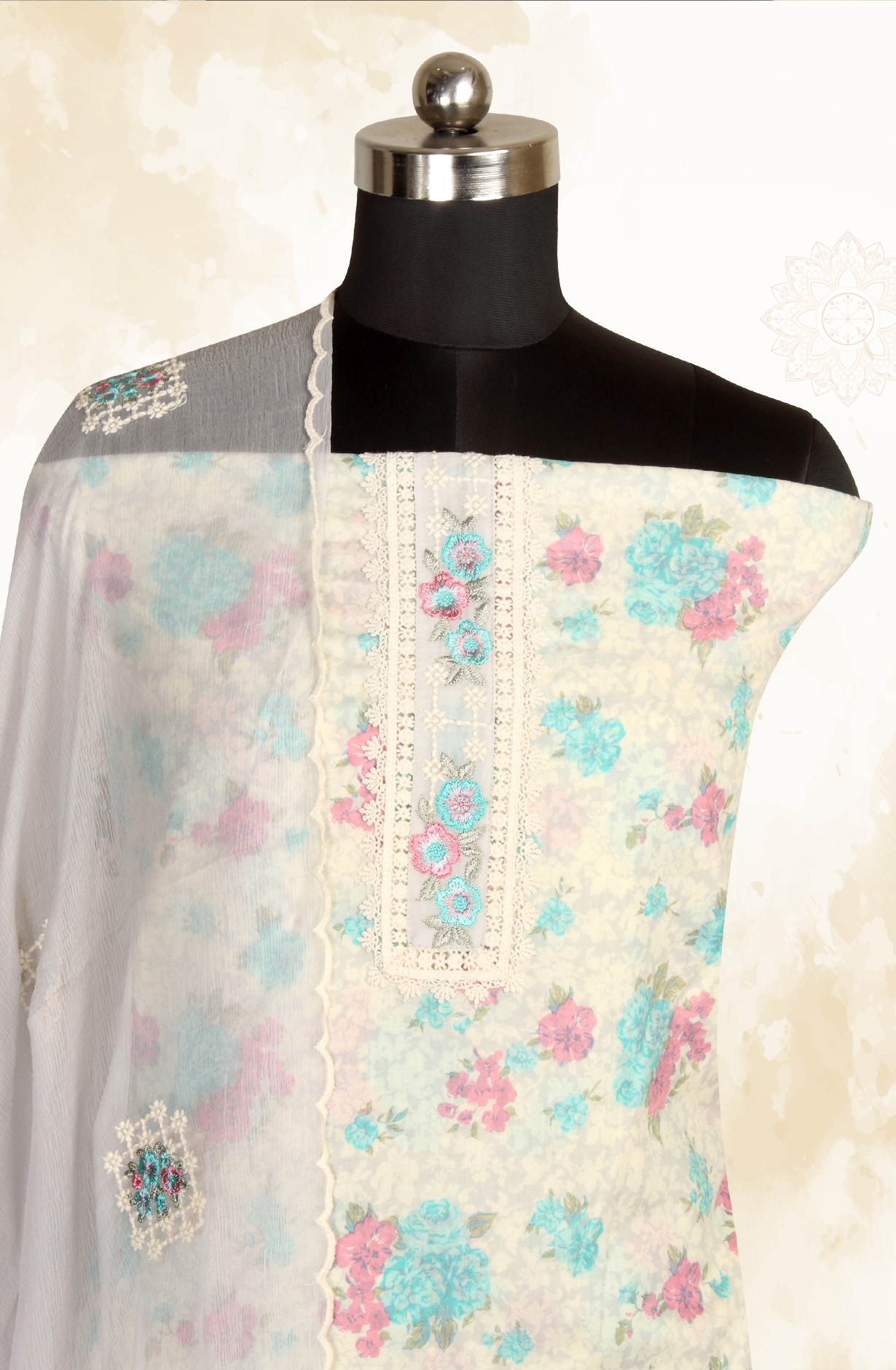 Multi-coloured Pure Cotton Digital Printed Salwar Kameez with Chiffon Dupatta - SANNPJ3257A